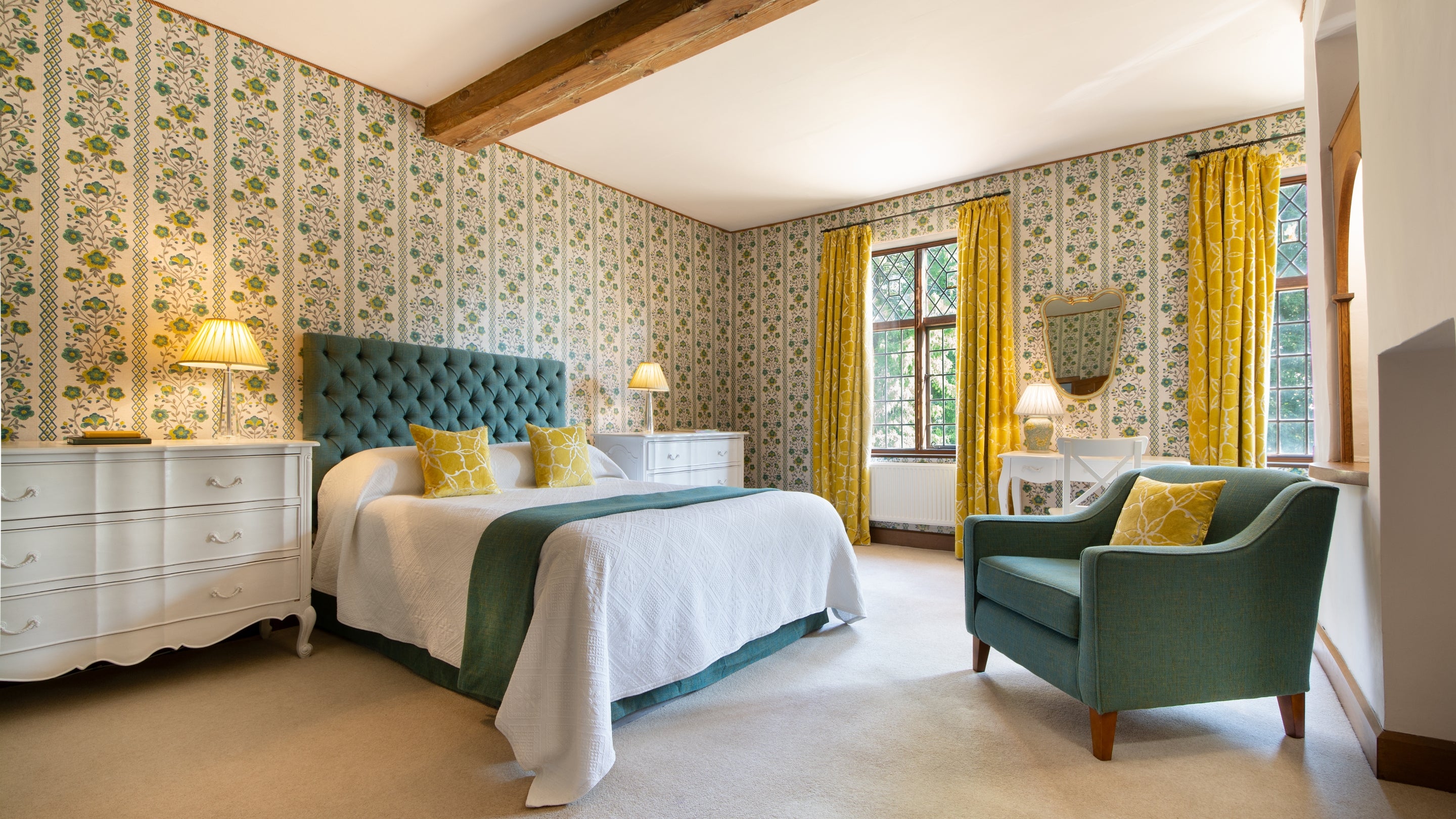 The first-floor double bedroom at Norbury Manor, Derbyshire
