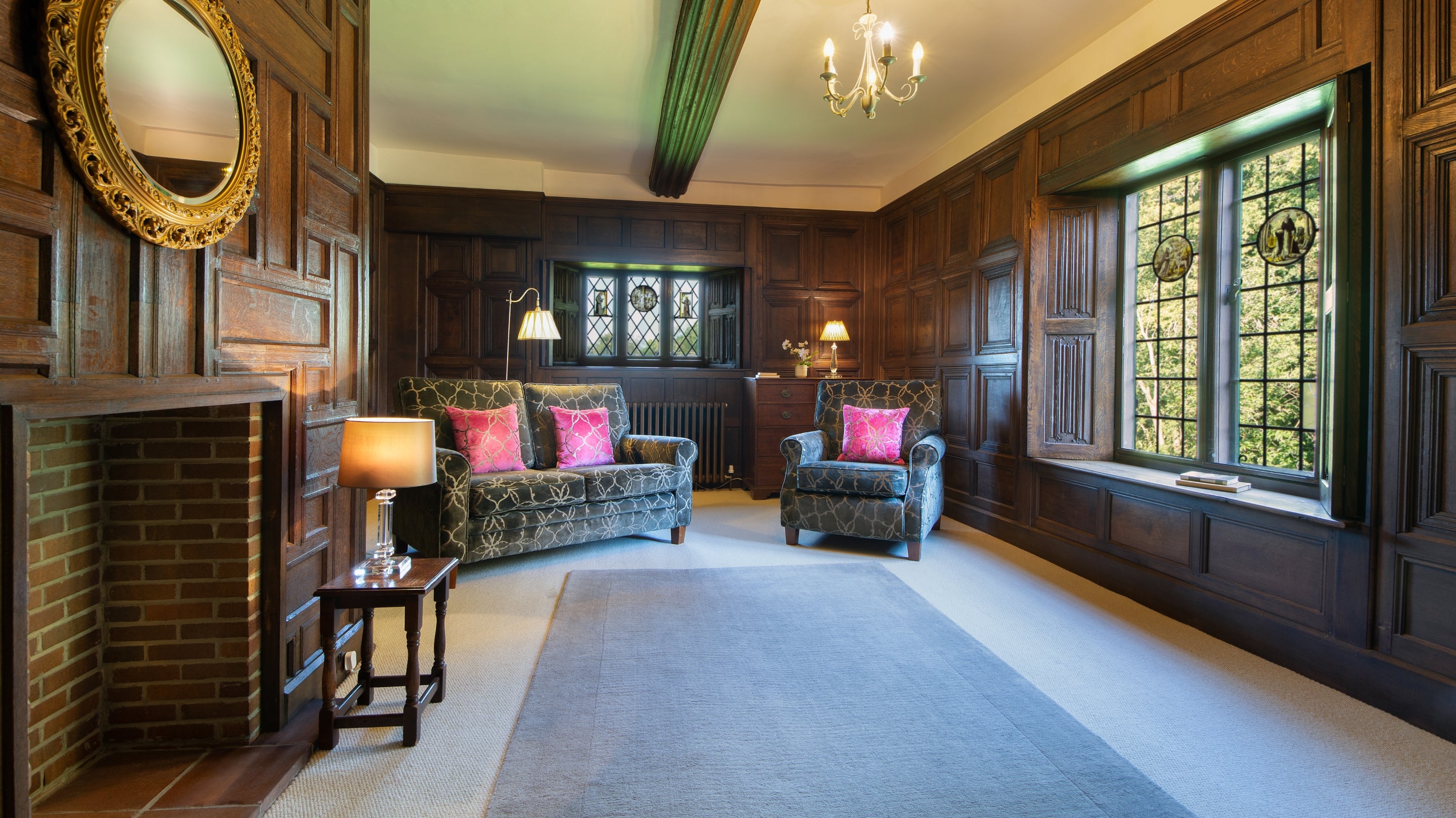 The sitting room adjoining the super-king bedroom at Norbury Manor, Derbyshire
