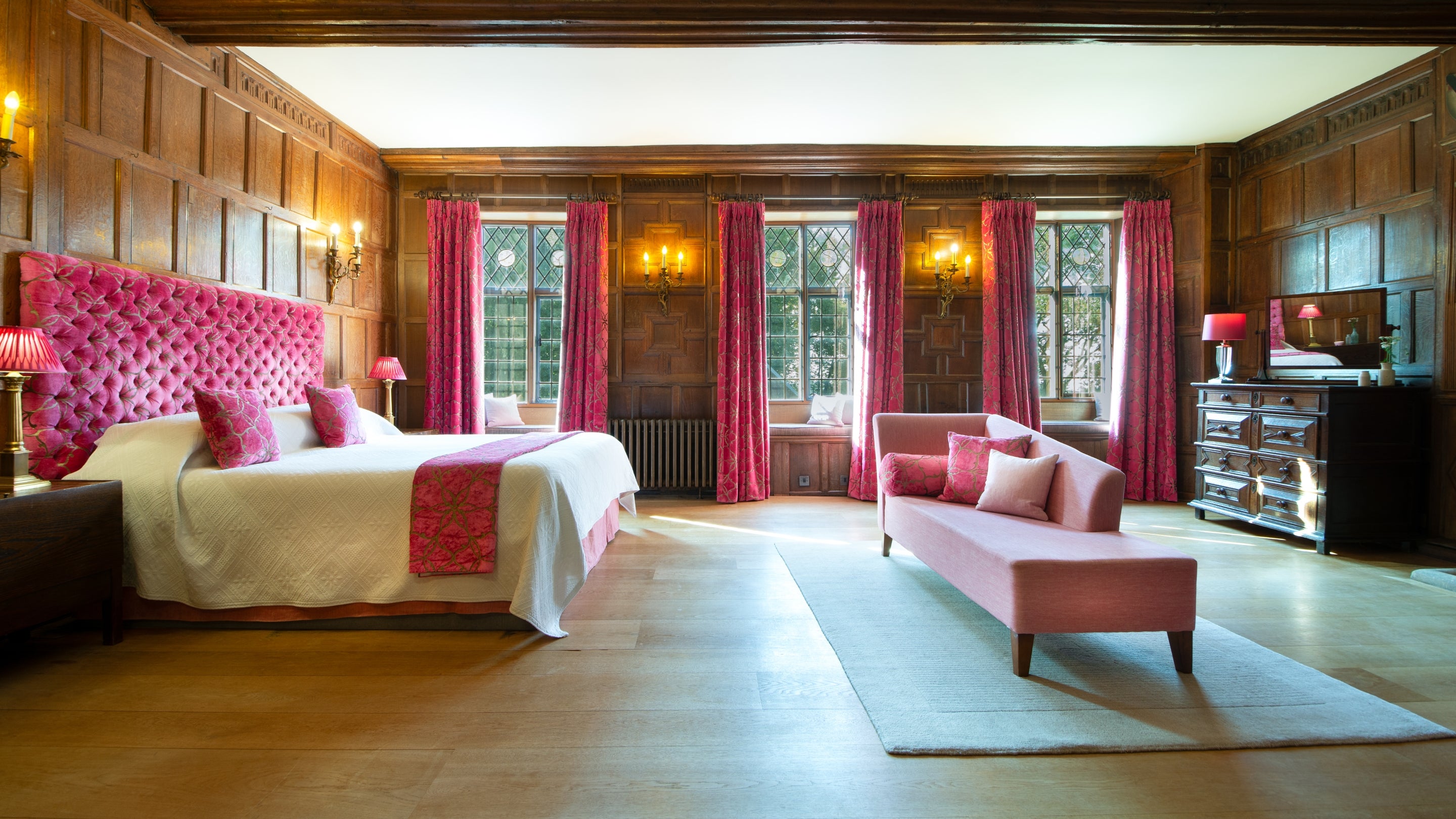The first-floor, super-king bedroom at Norbury Manor, Derbyshire