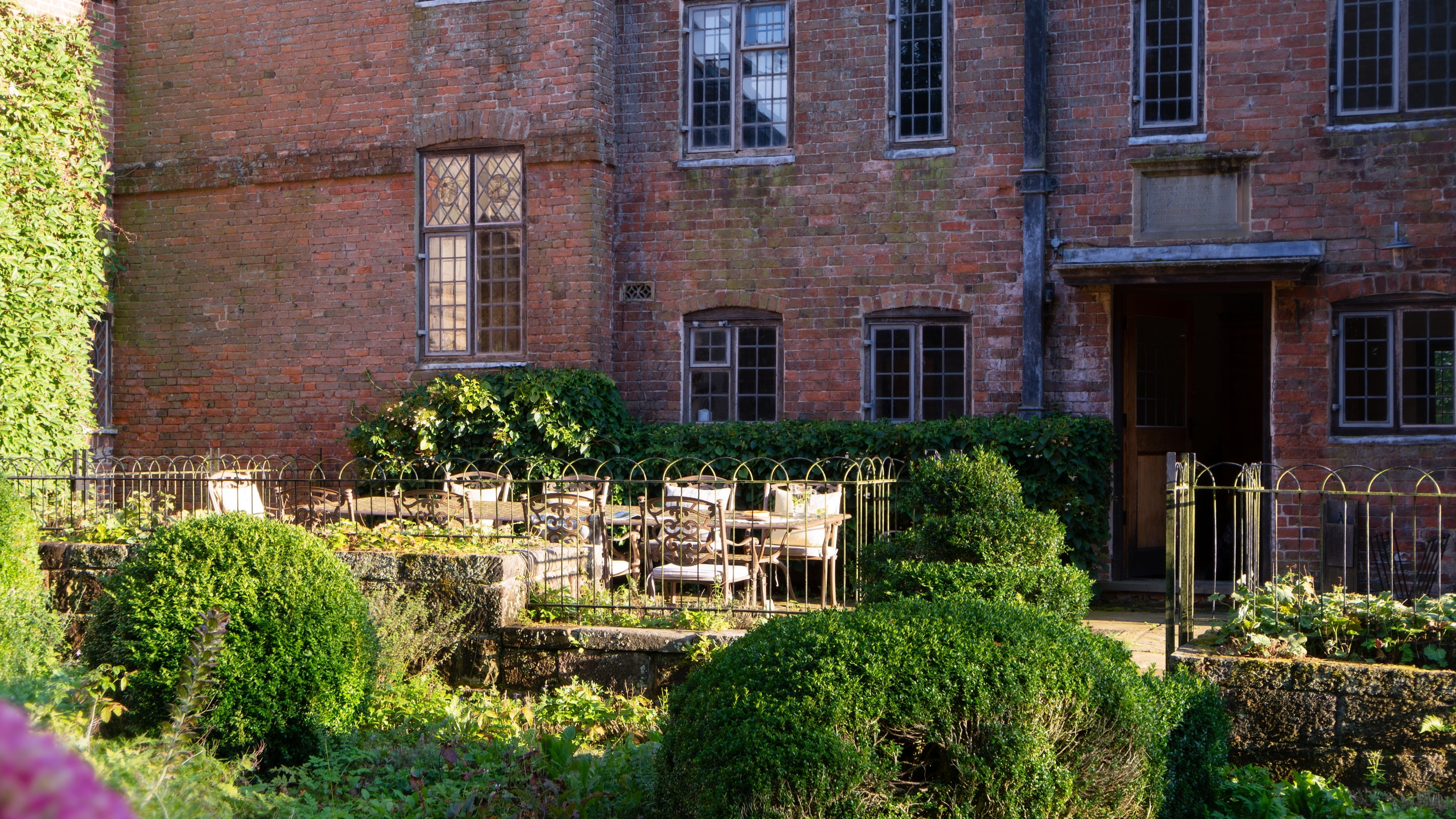 The outdoor seating area at Norbury Manor, Derbyshire