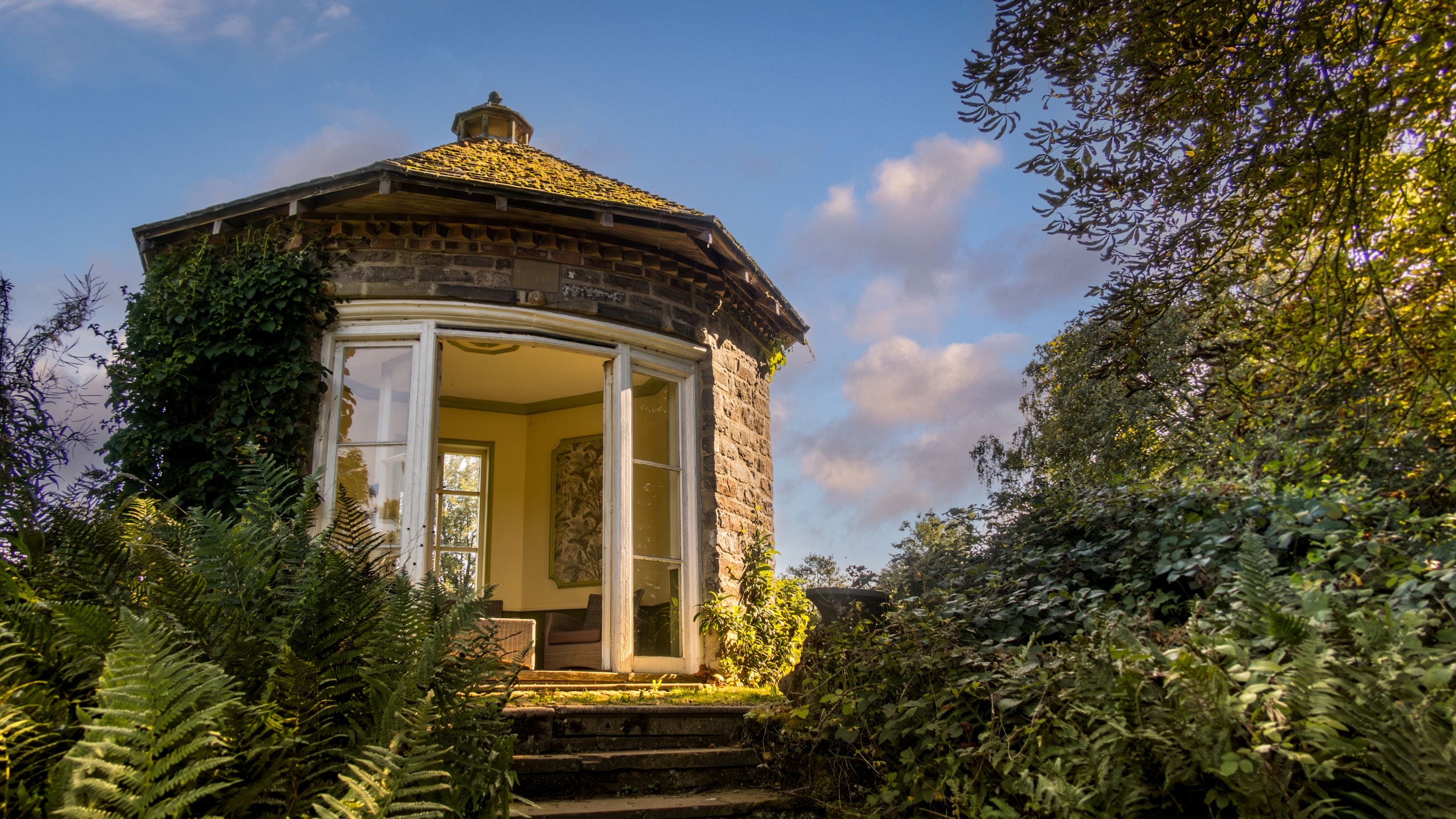 The steps up to the summerhouse at Norbury Manor, Derbyshire