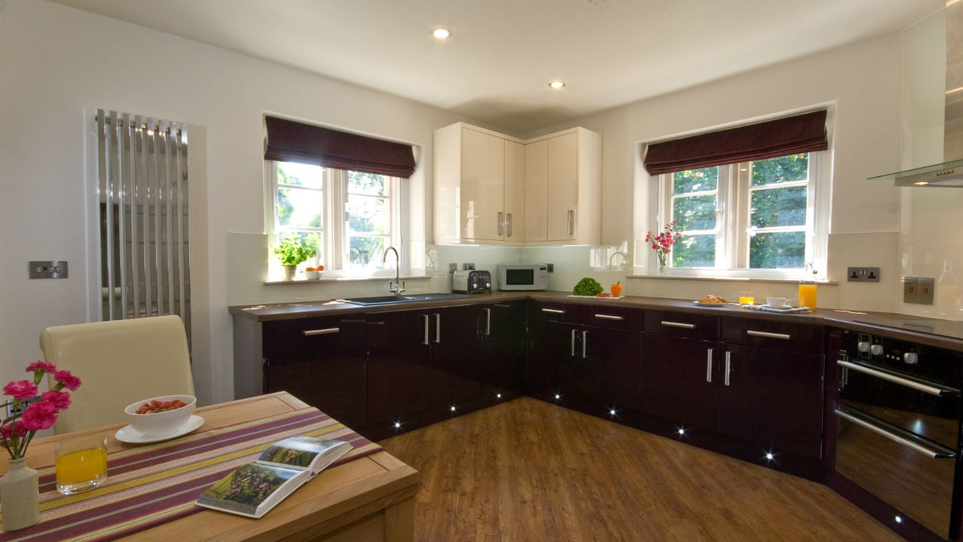The well-equipped kitchen at Rowthorne Lodge, Hardwick Hall, nr Chesterfield, Derbyshire