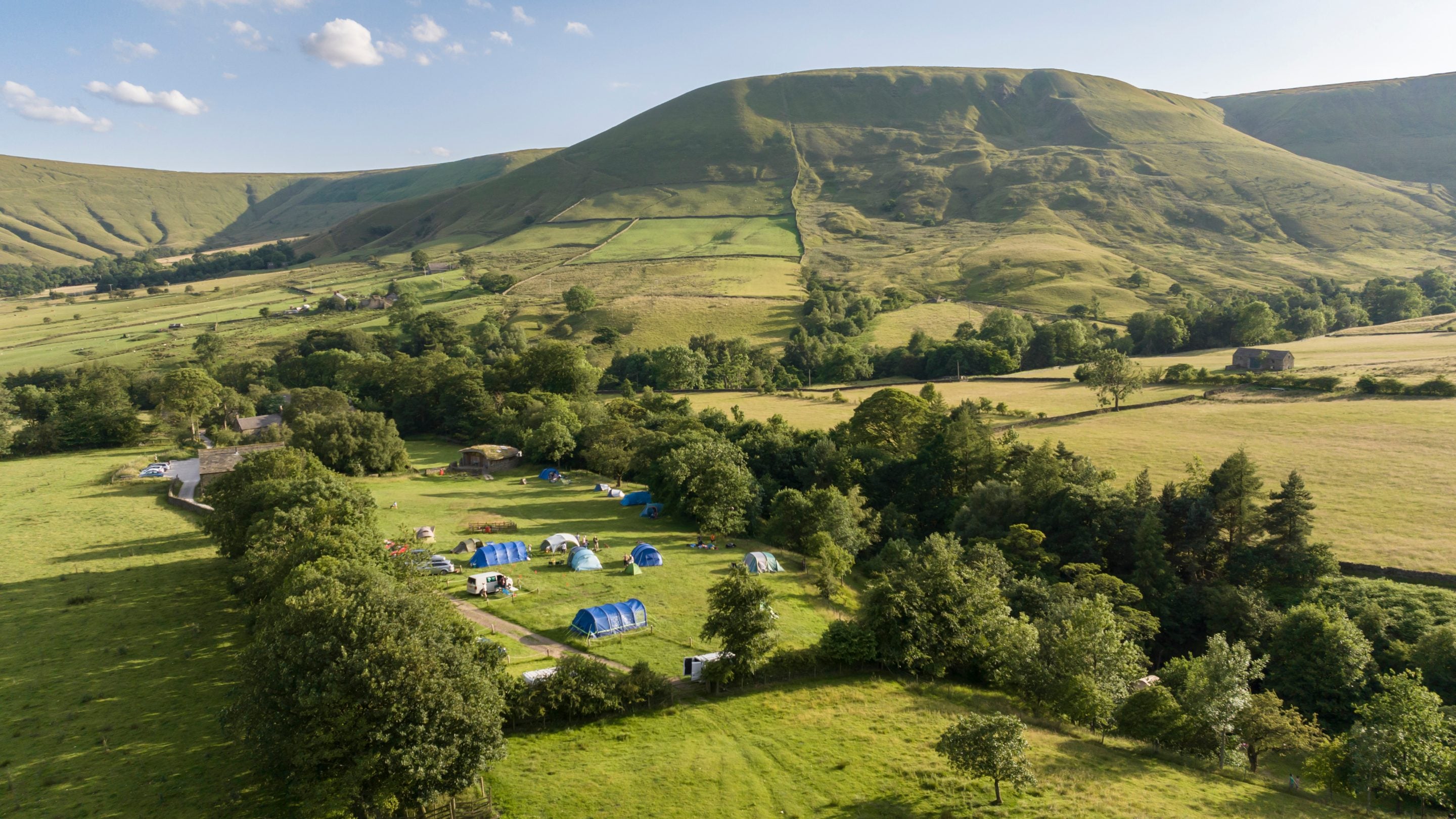 An aerial view of Upper Booth Farm Campsite, Derbyshire