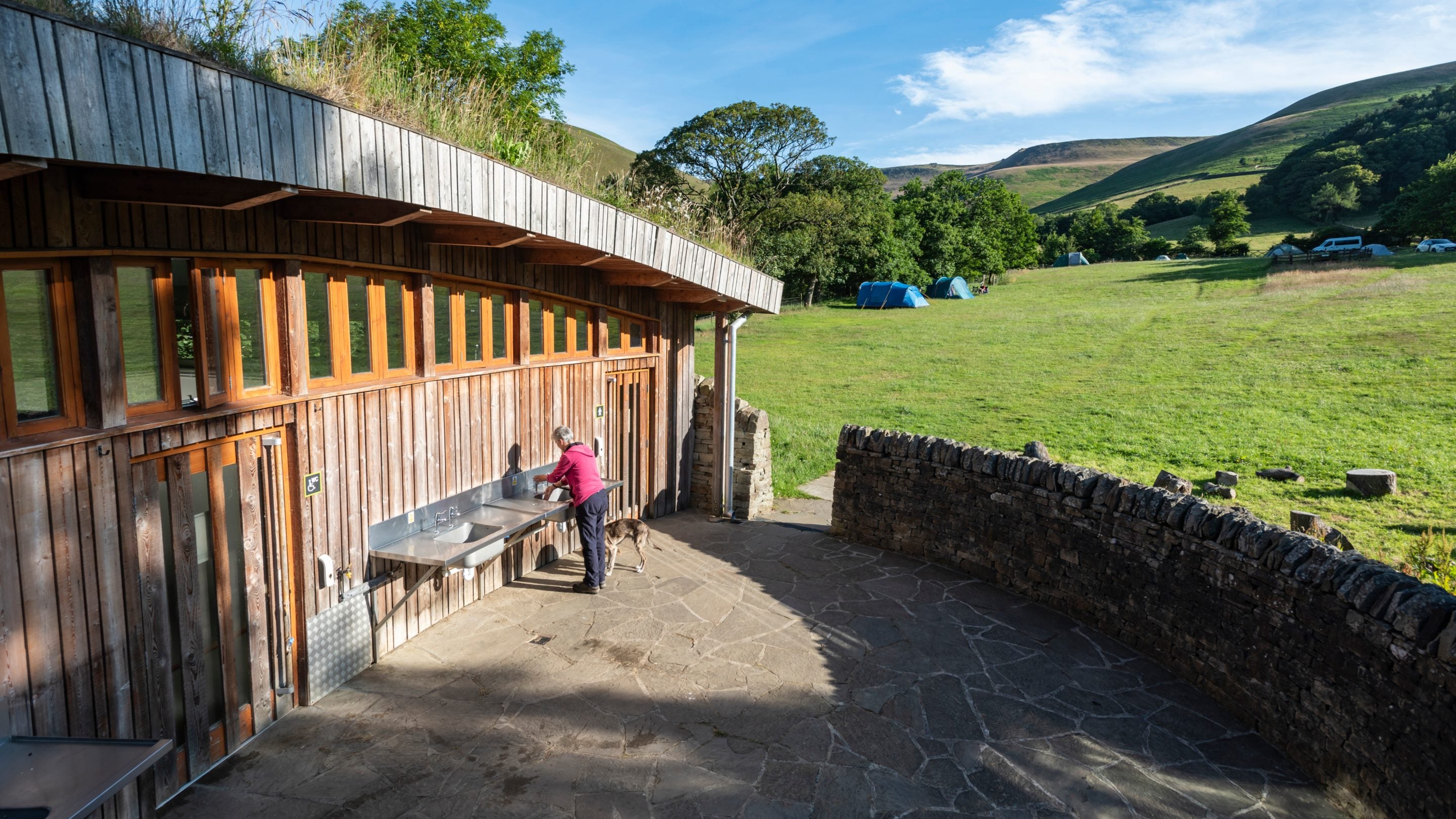 The washing-up area at Upper Booth Farm Campsite, Derbyshire