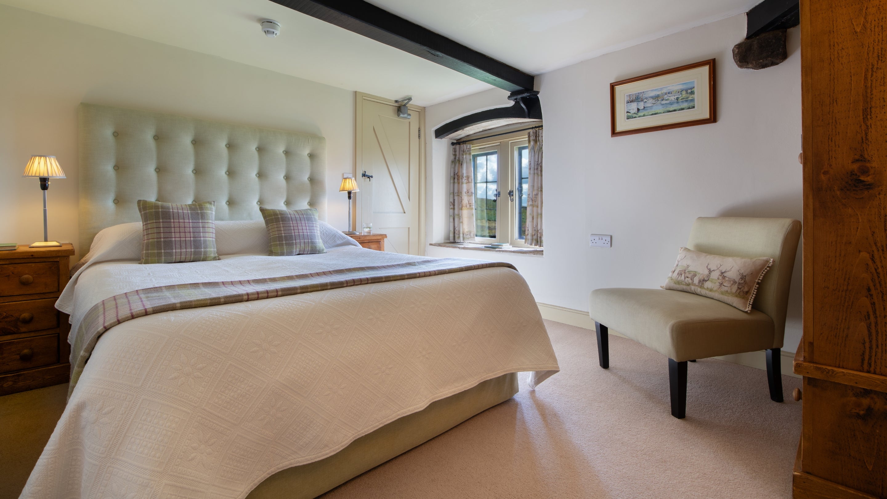 The first-floor double bedroom at White Edge Lodge, Derbyshire