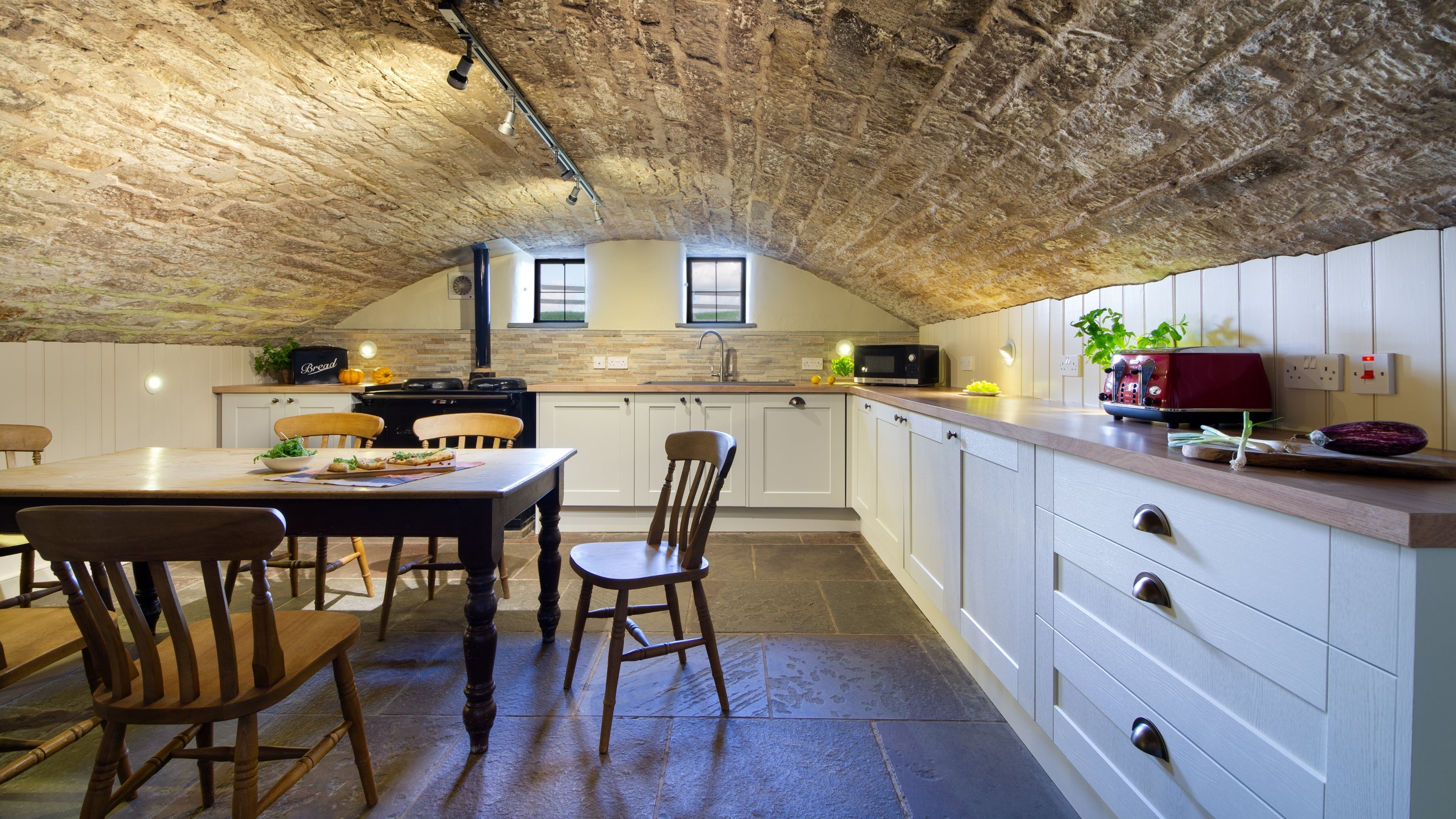 The kitchen and dining room at White Edge Lodge, Derbyshire