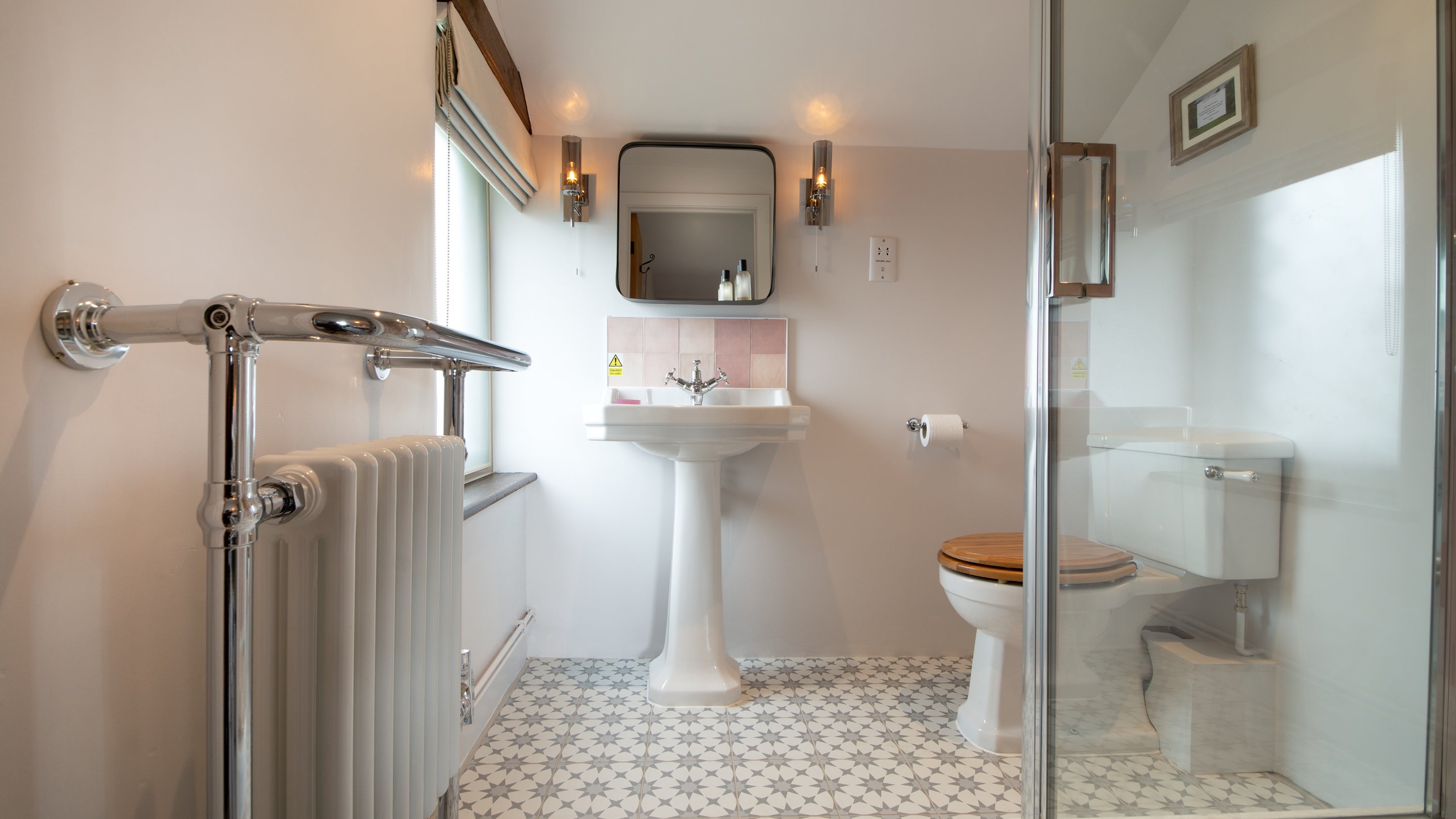 The ensuite shower room at Wilson Farmhouse, Derbyshire