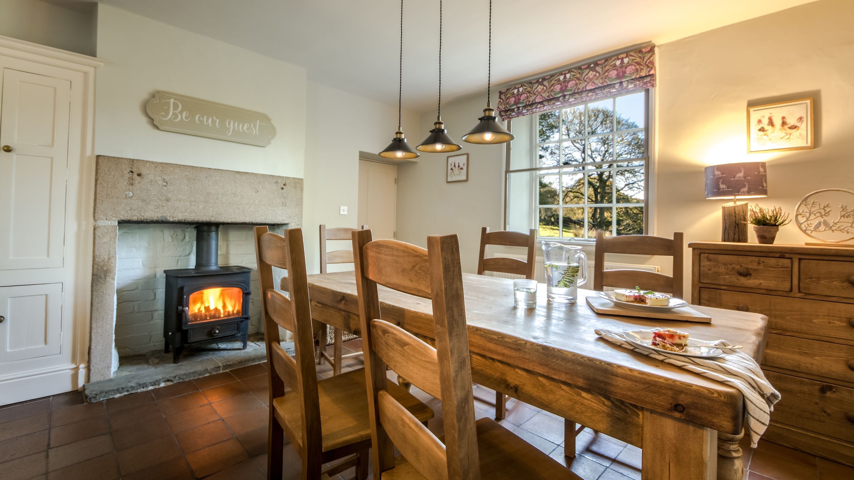 The dining area in the kitchen and dining room at Yarncliff Lodge, Derbyshire