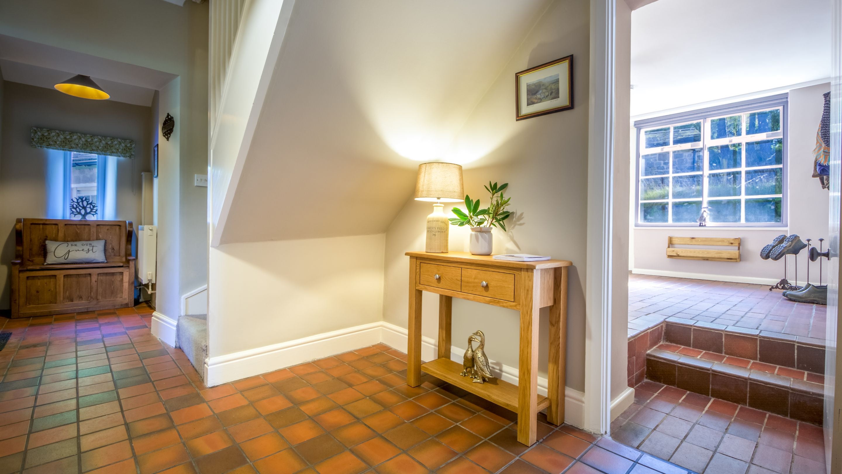 The hallway leading to the boot room at Yarncliff Lodge, Derbyshire