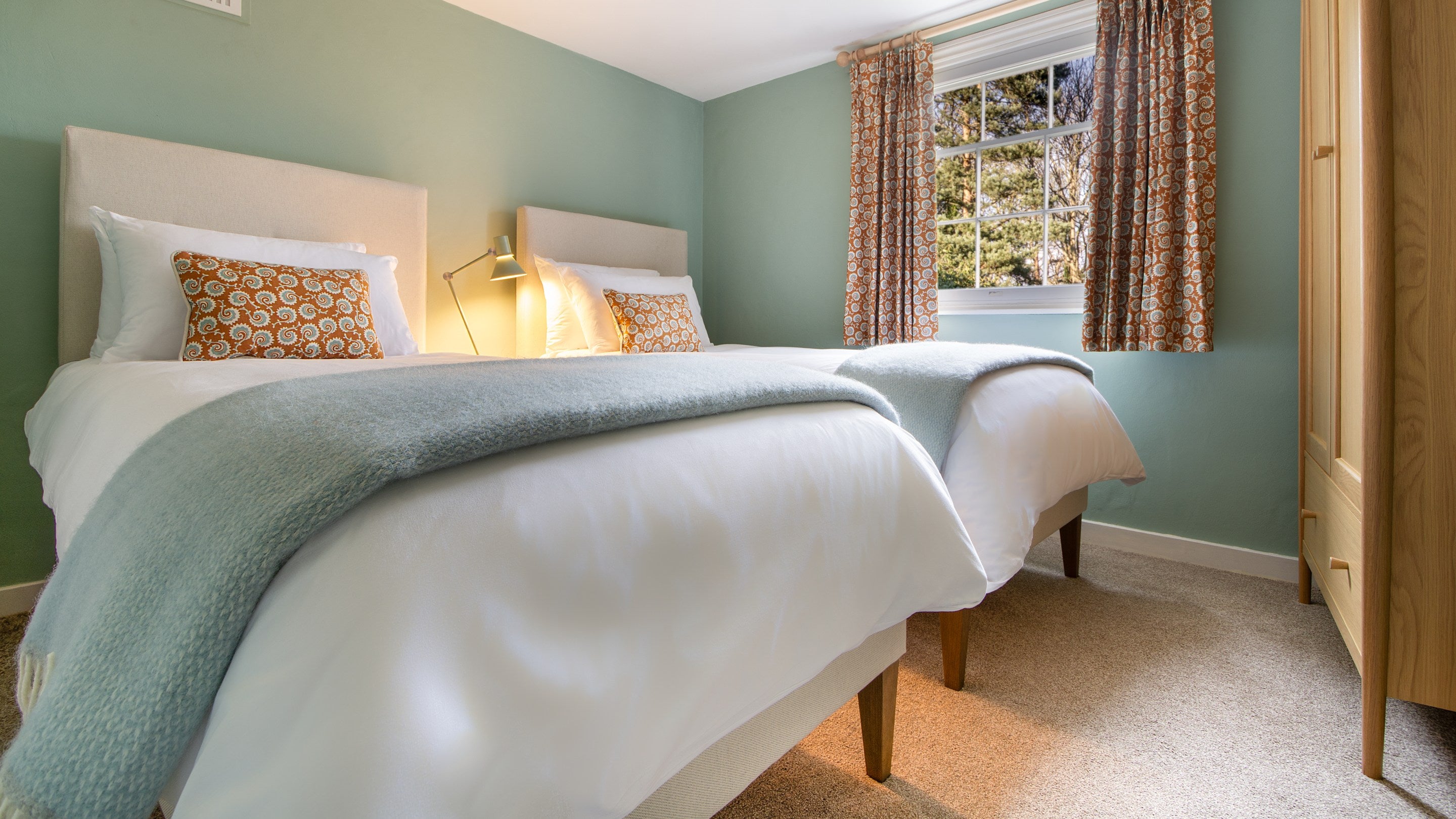 The twin bedroom at Attingham East Lodge, Shropshire