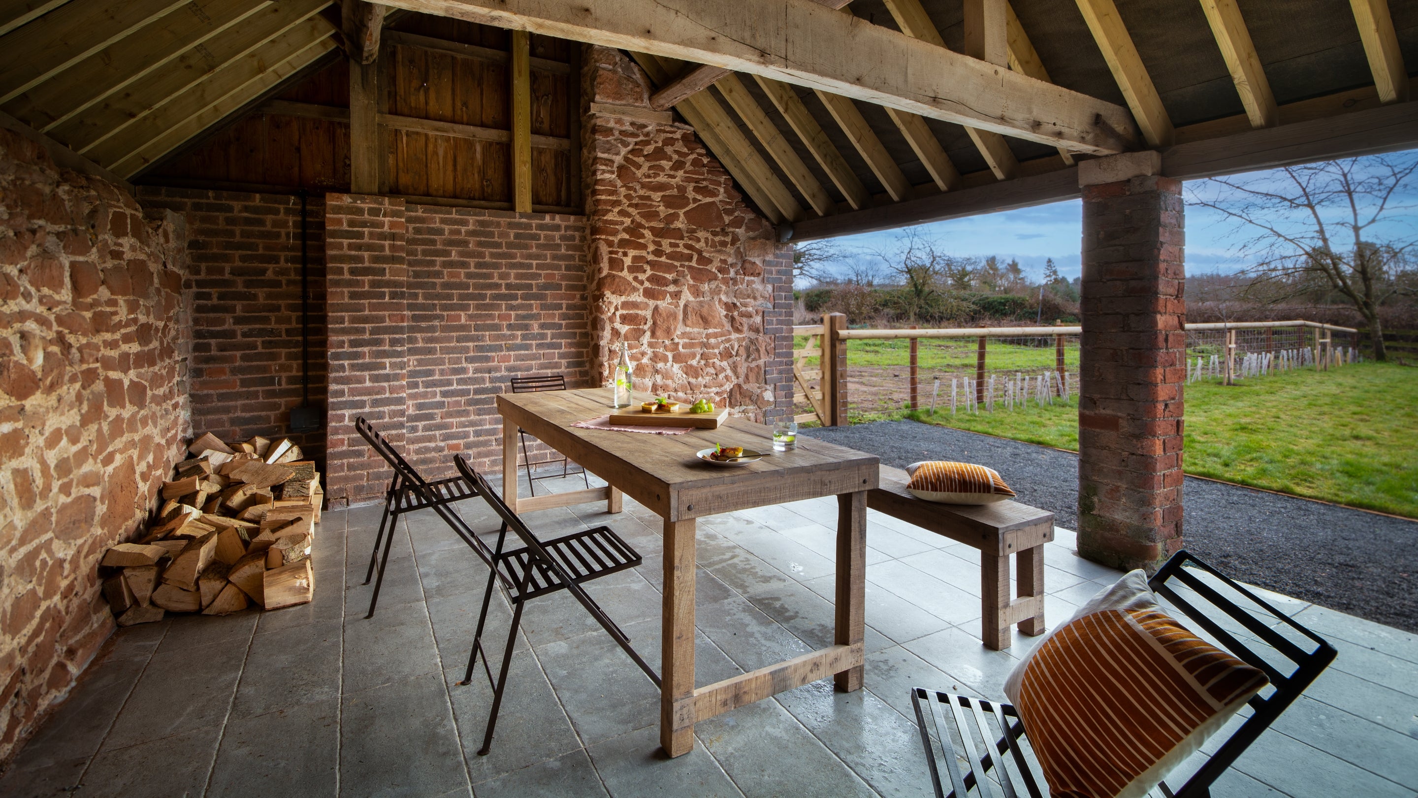 The outdoor dining area at Mose Barn, Shropshire