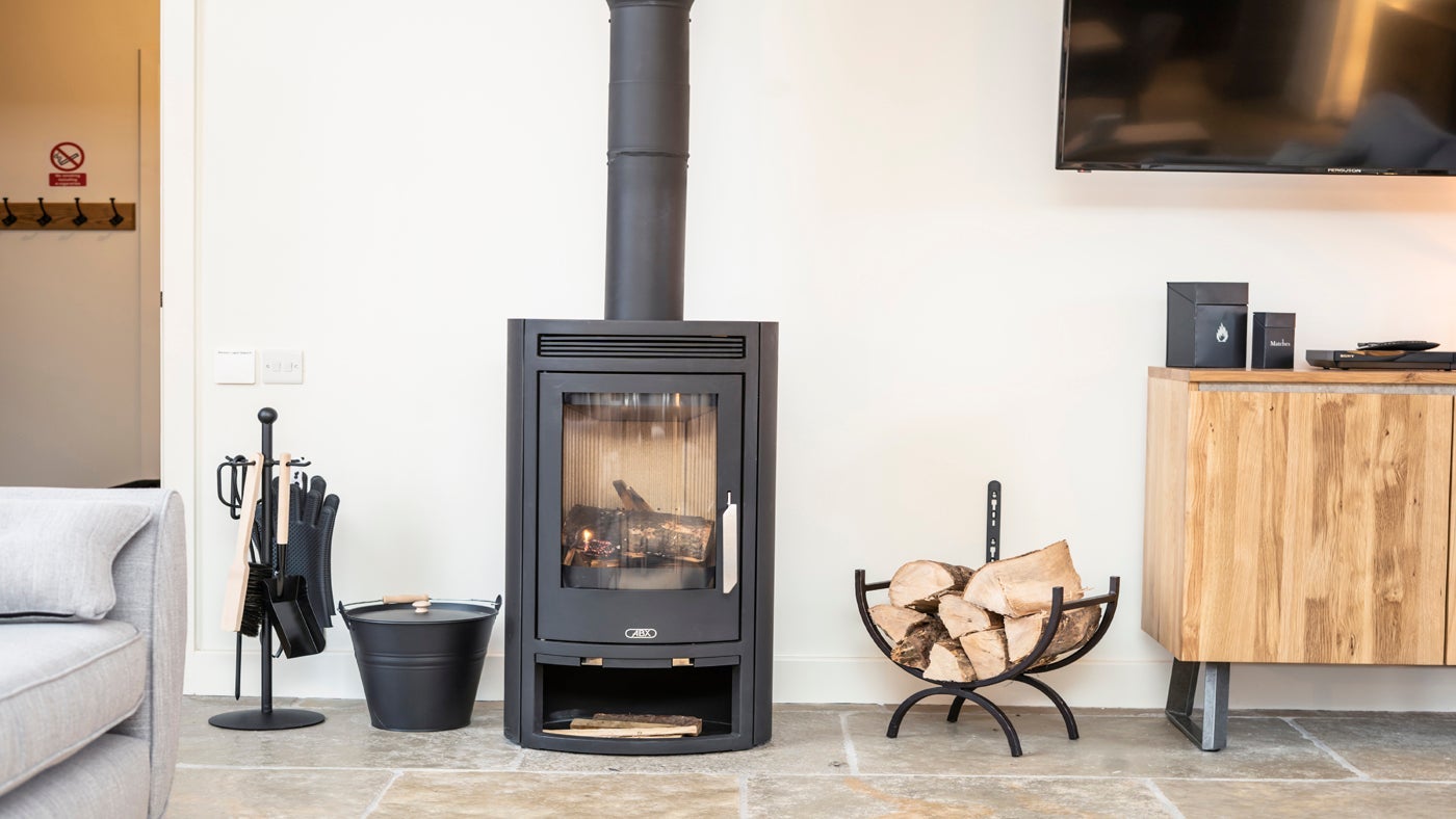 The woodburner at Sandybury Barn, Shropshire