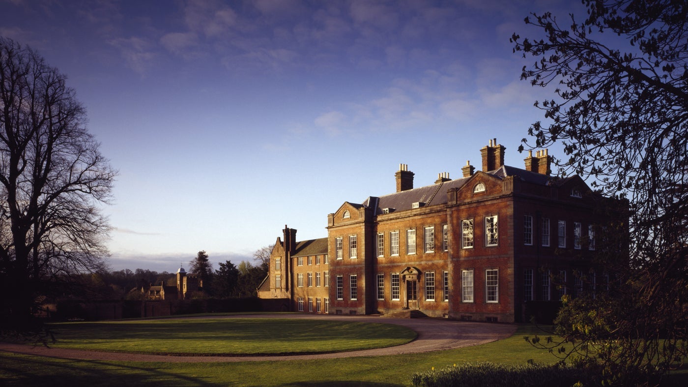 Sunlight and shadows bathe the East Front of Dudmaston Hall as the evening sun sets 