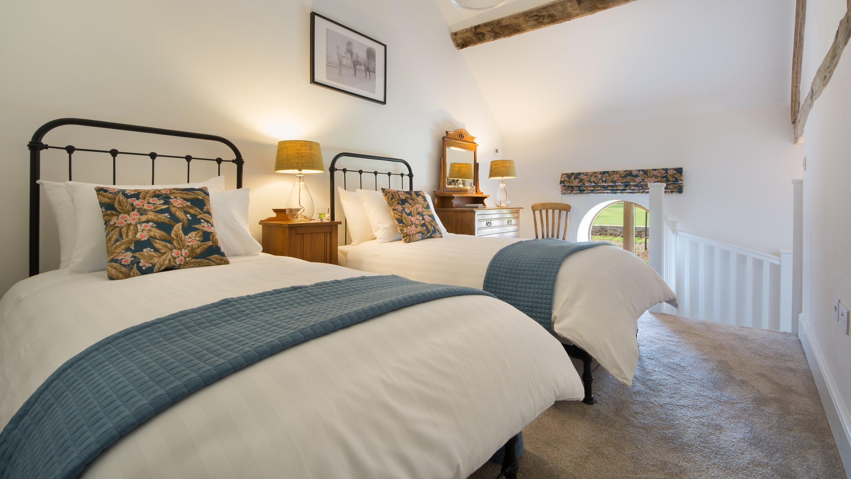 The twin bedroom at Threshing Barn, Shropshire