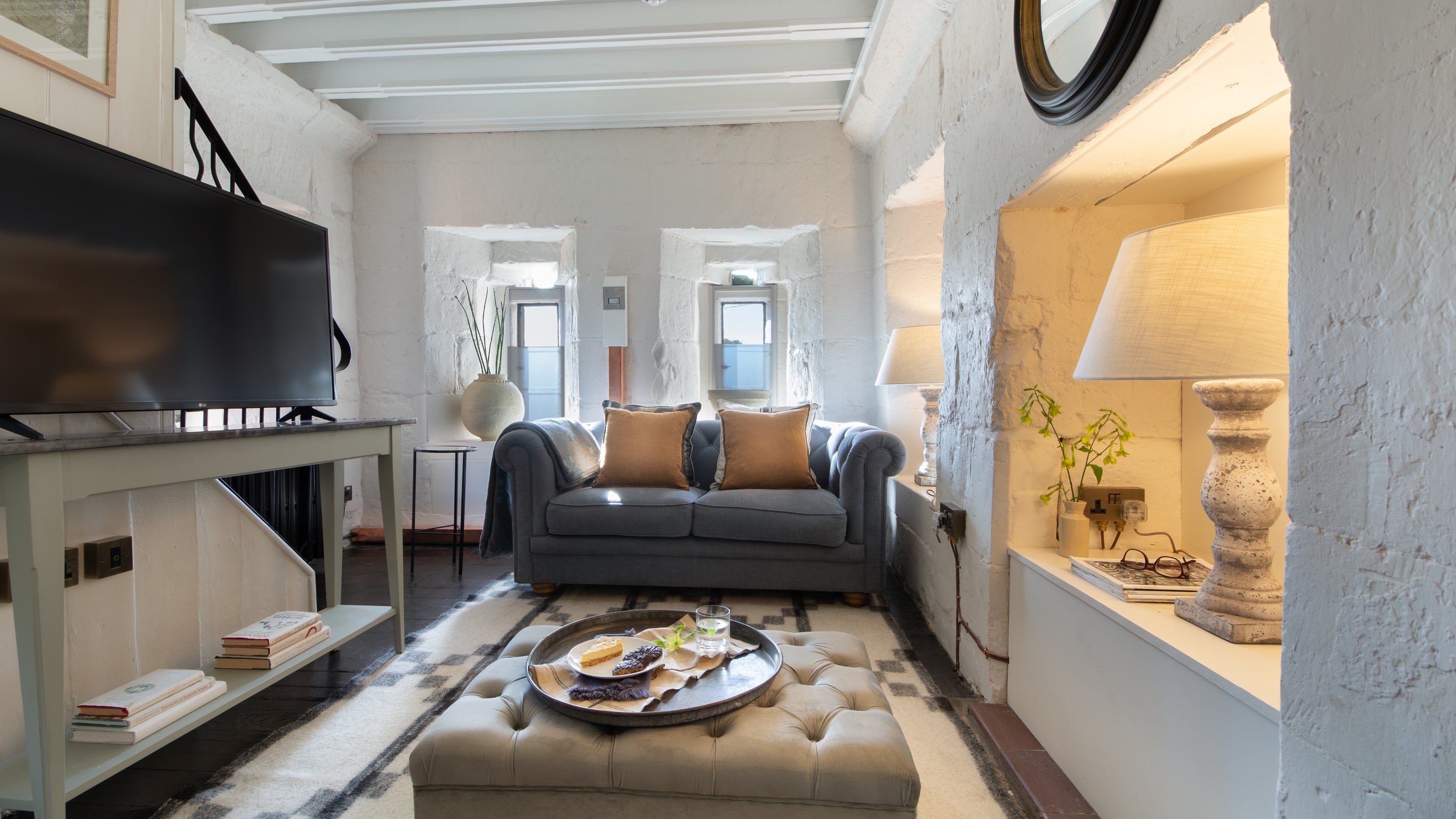 The sitting room at Town Walls Tower, Shropshire