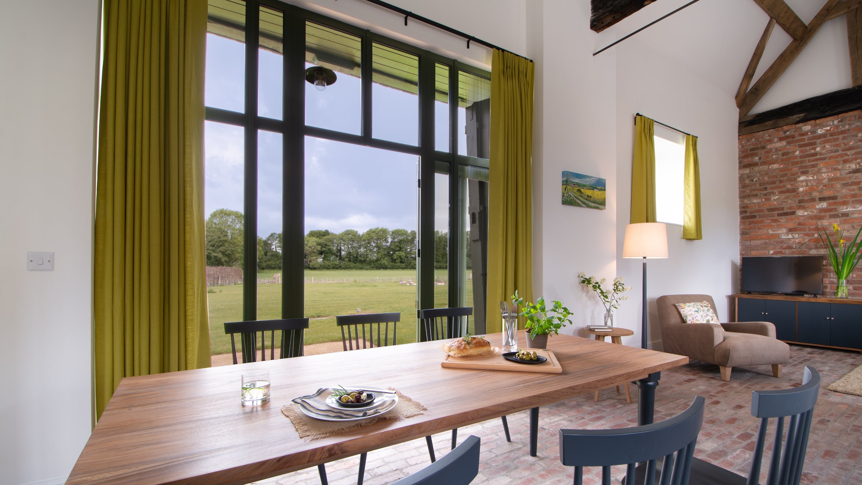The dining area in the open-plan living space at Wharf Barn, Shropshire