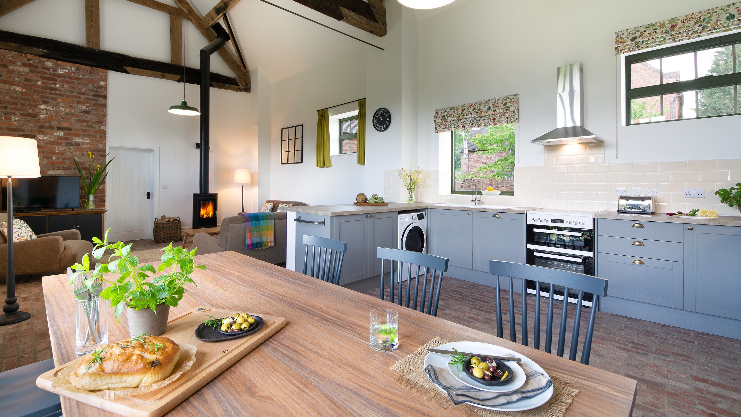 The open plan kitchen, dining and sitting room at Wharf Barn, Shropshire