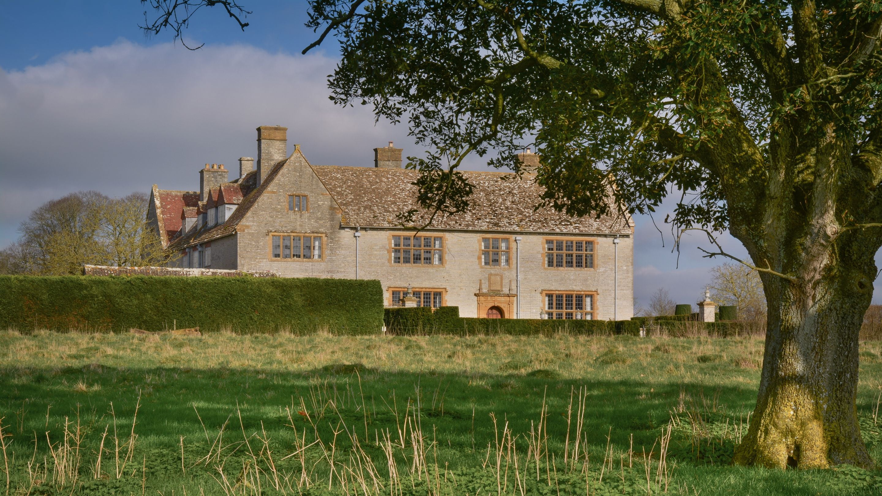 Lytes Cary Manor, viewed from the walk towards the manor from 3 Lytes Cottages, Somerset