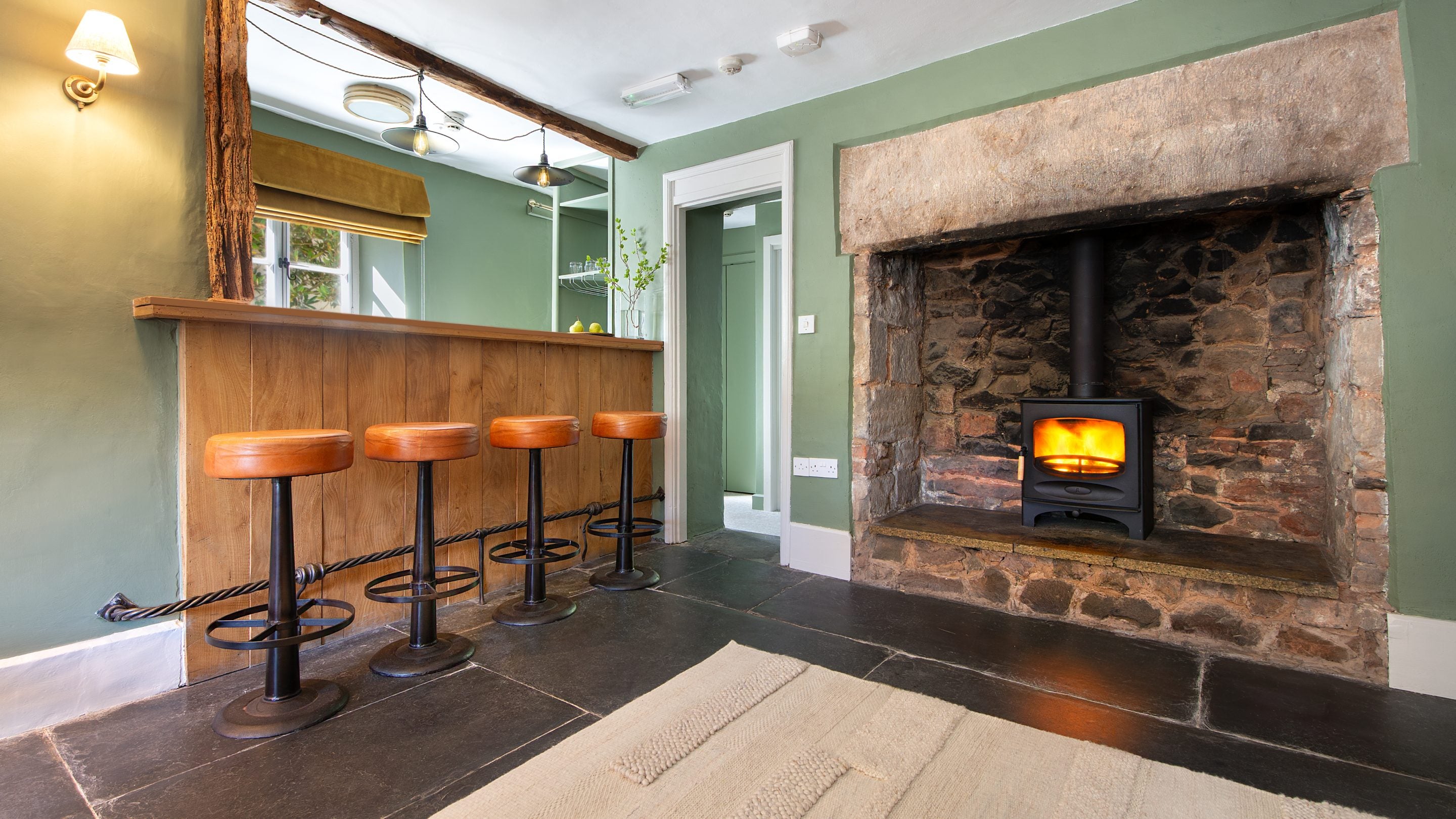 The bar area in the second sitting room at Cross Lane House, Somerset