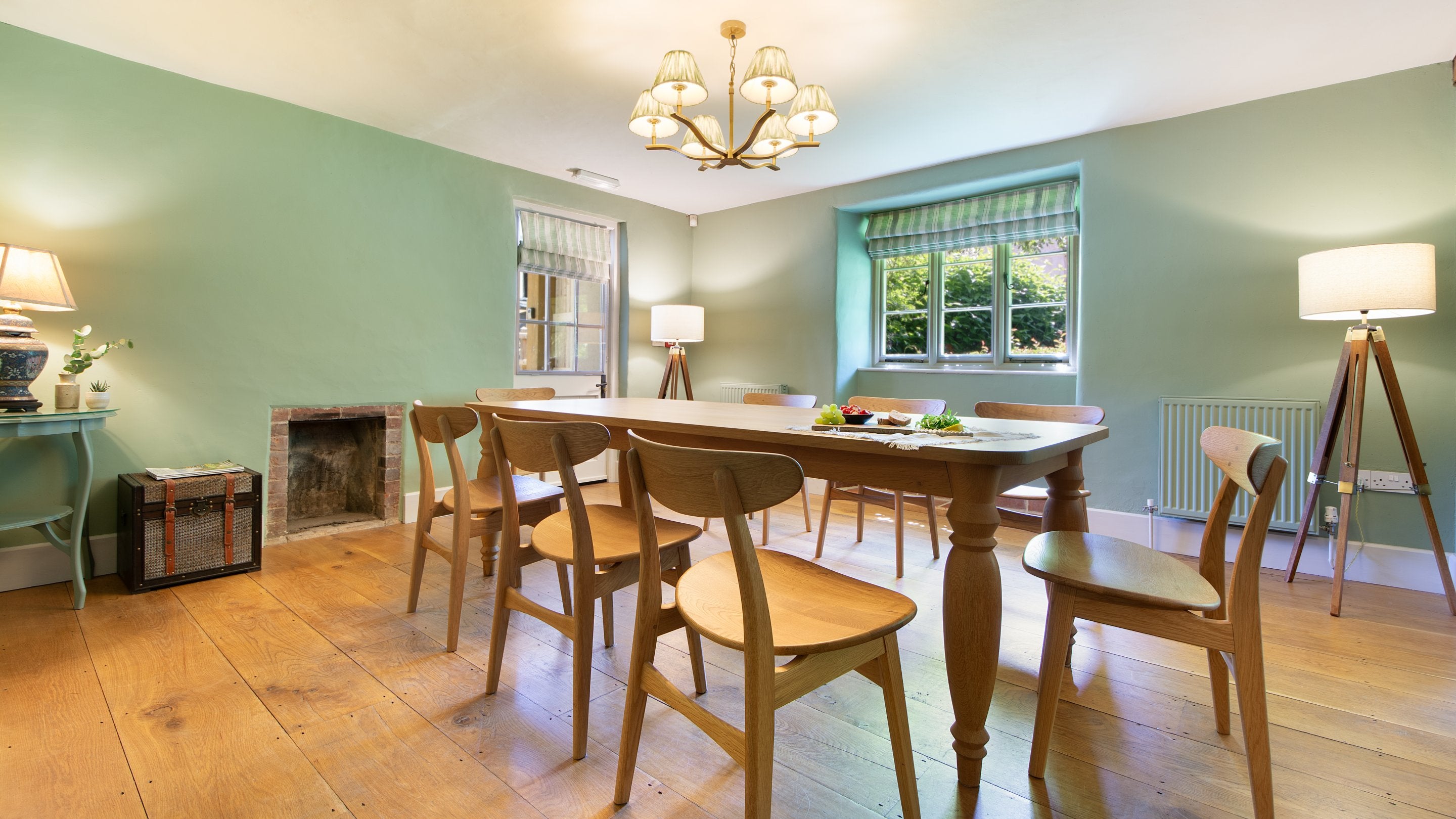 The dining area in the open-plan sitting and dining room at Cross Lane House, Somerset
