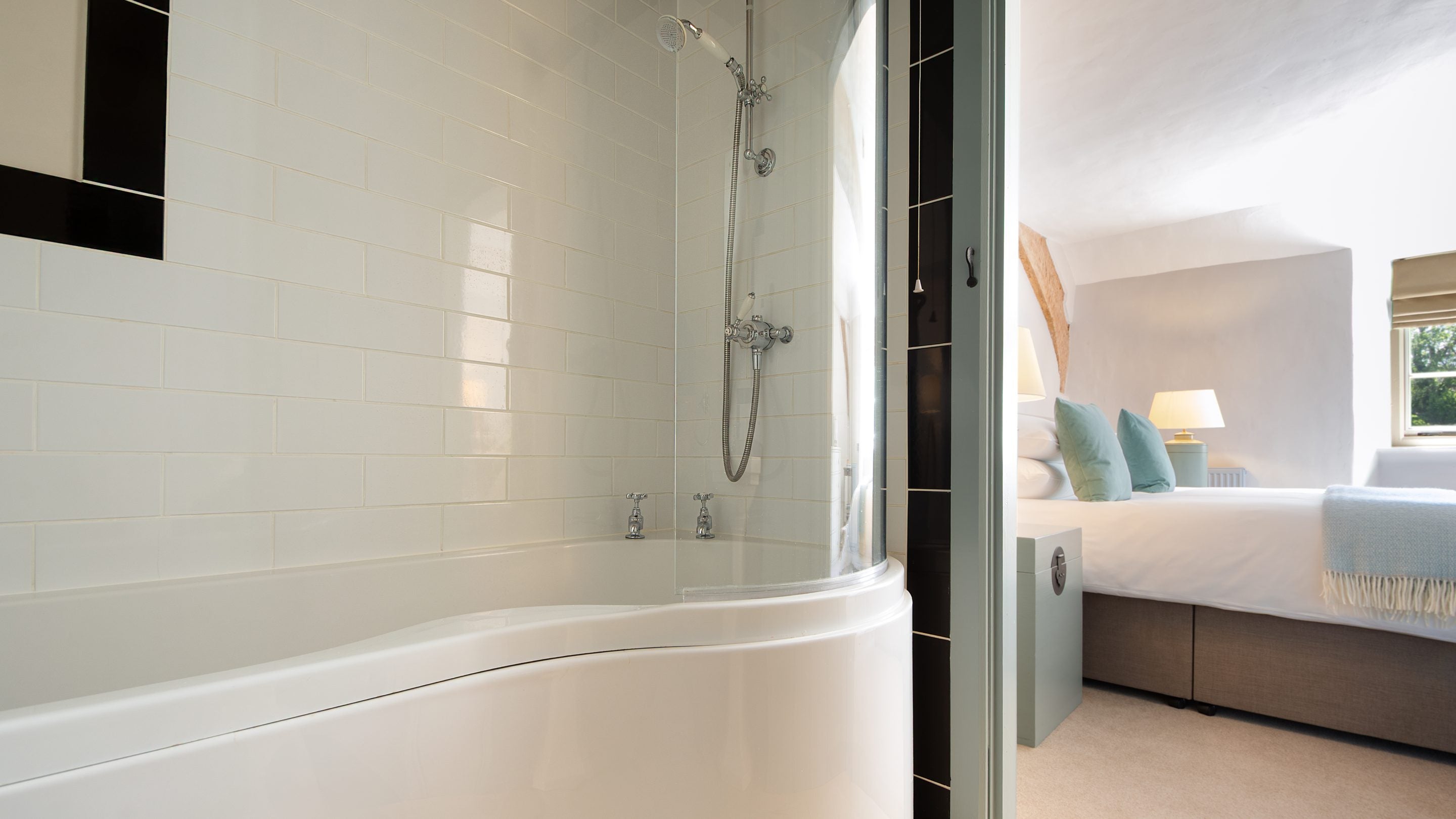 The en-suite bathroom for the first double bedroom at Cross Lane House, Somerset