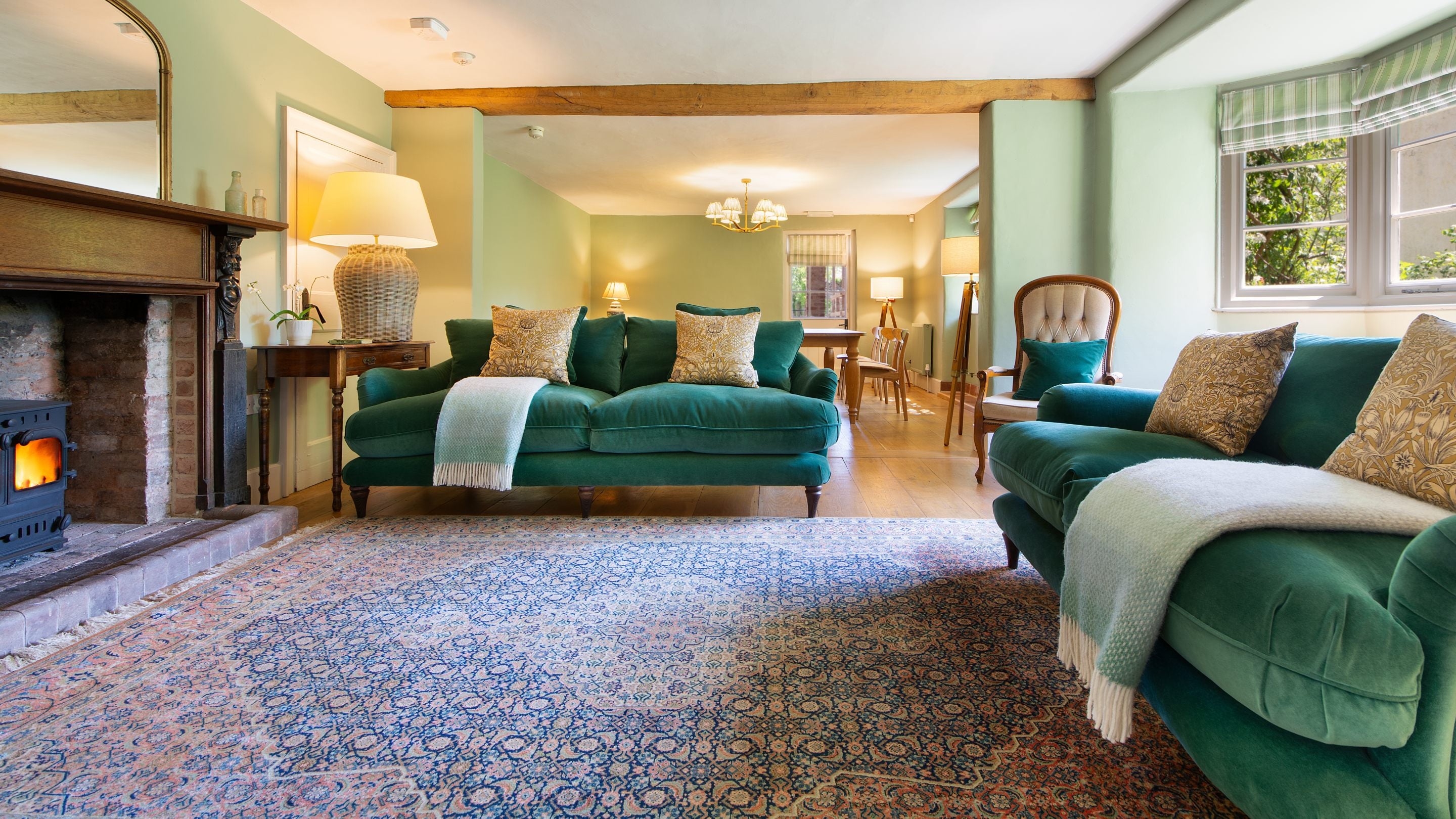 The open-plan sitting and dining room at Cross Lane House, Somerset