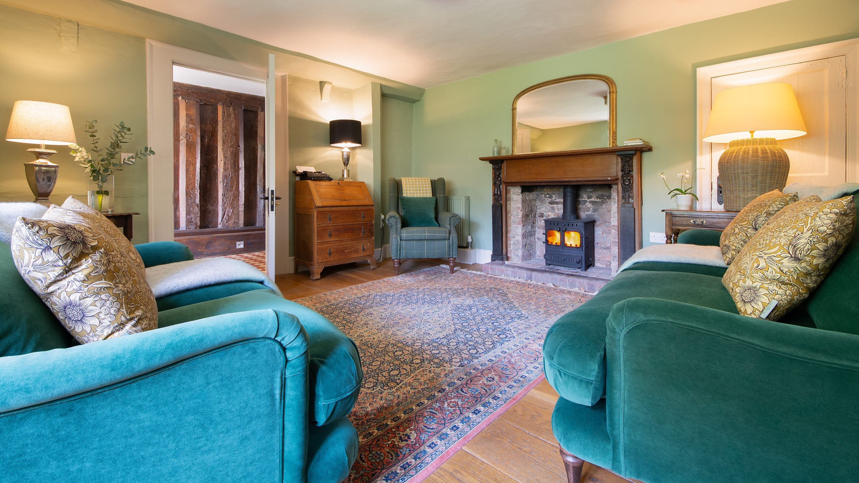 The sitting area in the open-plan sitting and dining room at Cross Lane House, Somerset