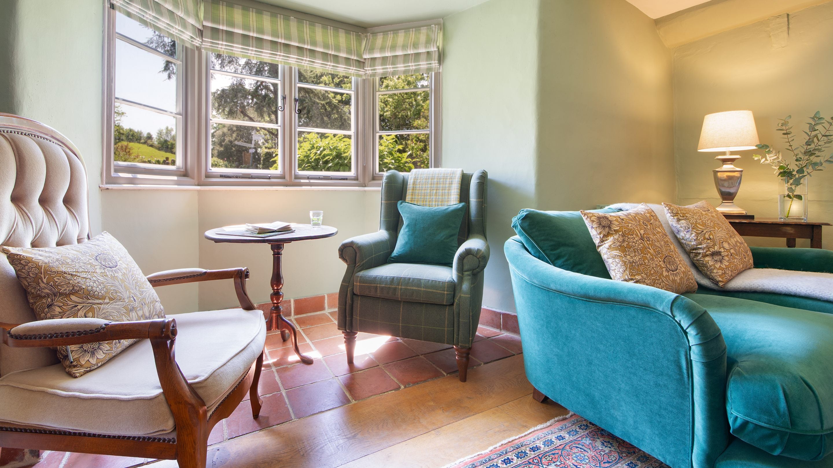 The sitting area in the open-plan sitting and dining room at Cross Lane House, Somerset