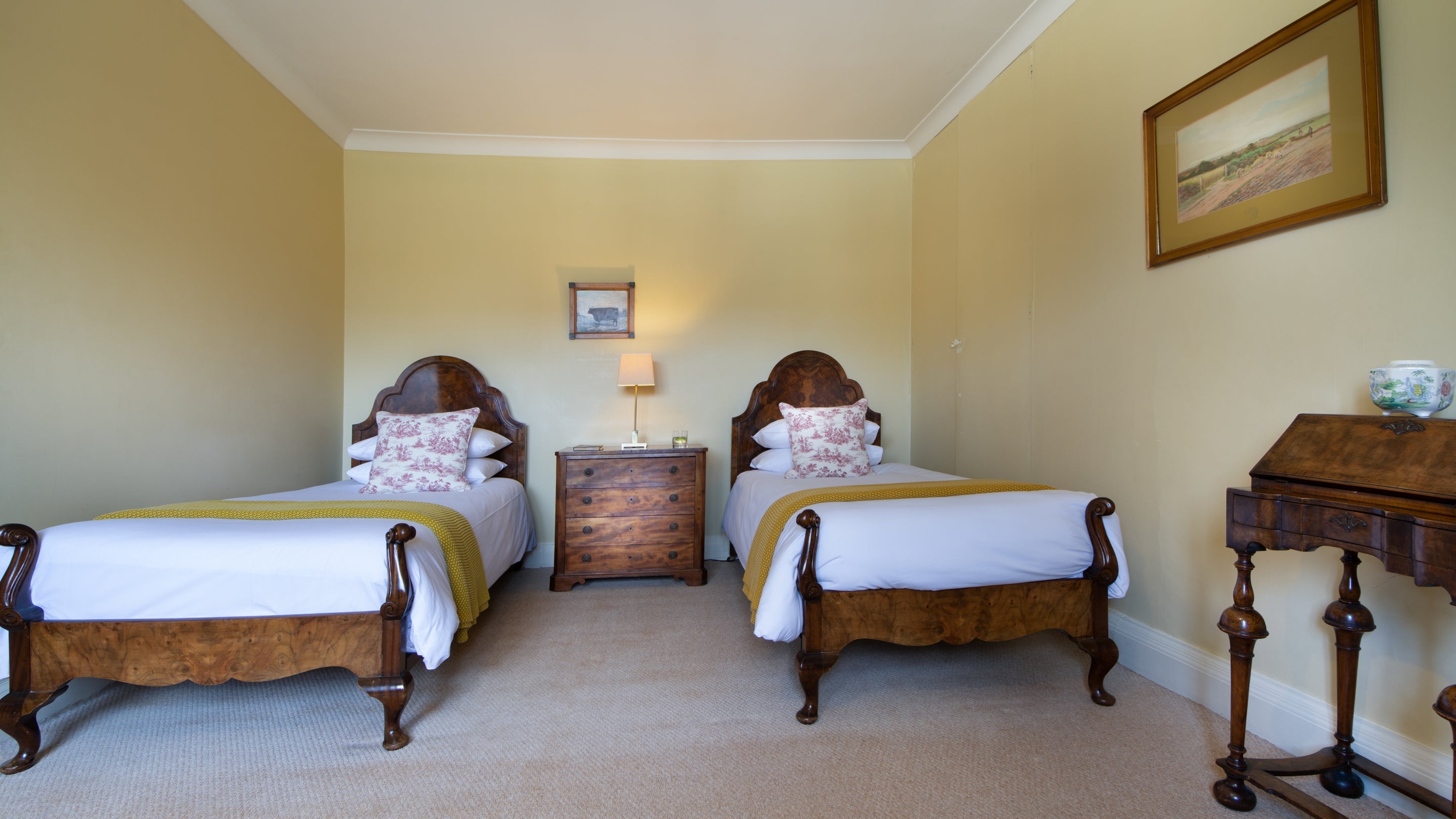 First-floor twin bedroom at Lytes Cary, Somerset