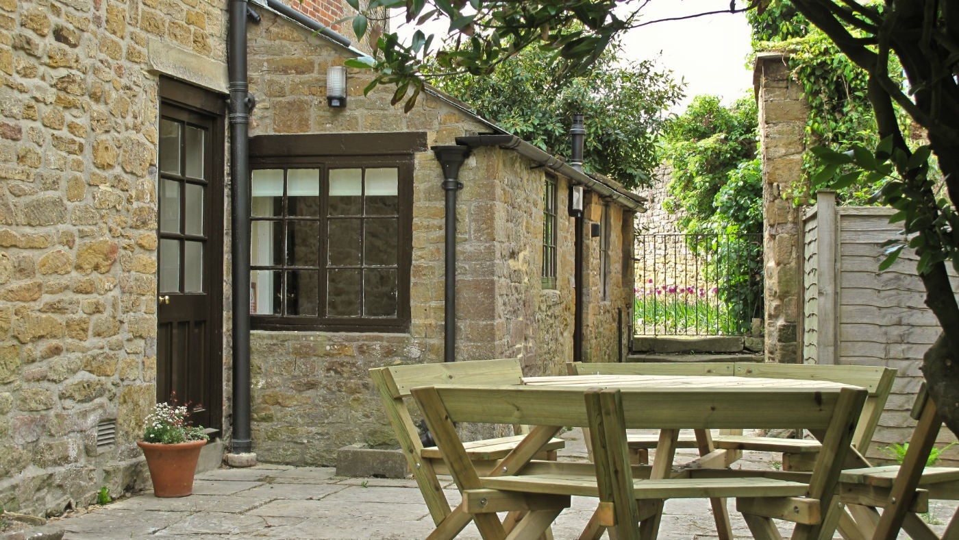Exterior view of patio at South Lodge, Montacute, Yeovil, Somerset