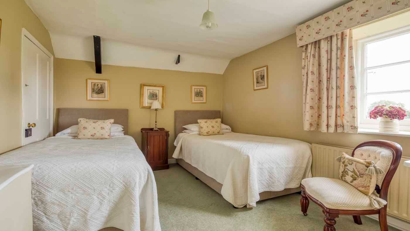 The twin bedroom at Odcombe Lodge, Lower Odcombe, Somerset