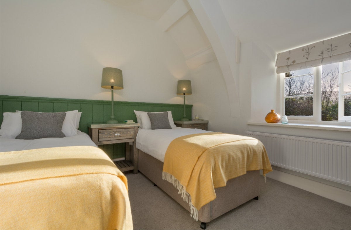 The twin bedroom at the Old Gateway Cottage, Holnicote Estate, Somerset 