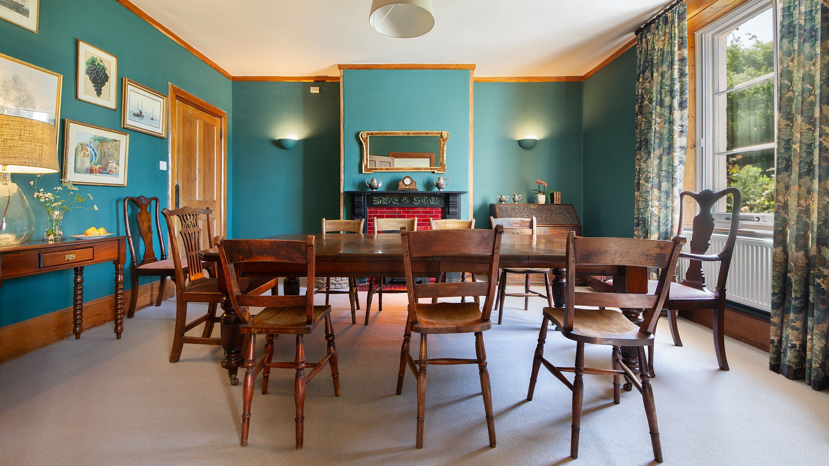 The dining room at Selworthy Farmhouse, Somerset
