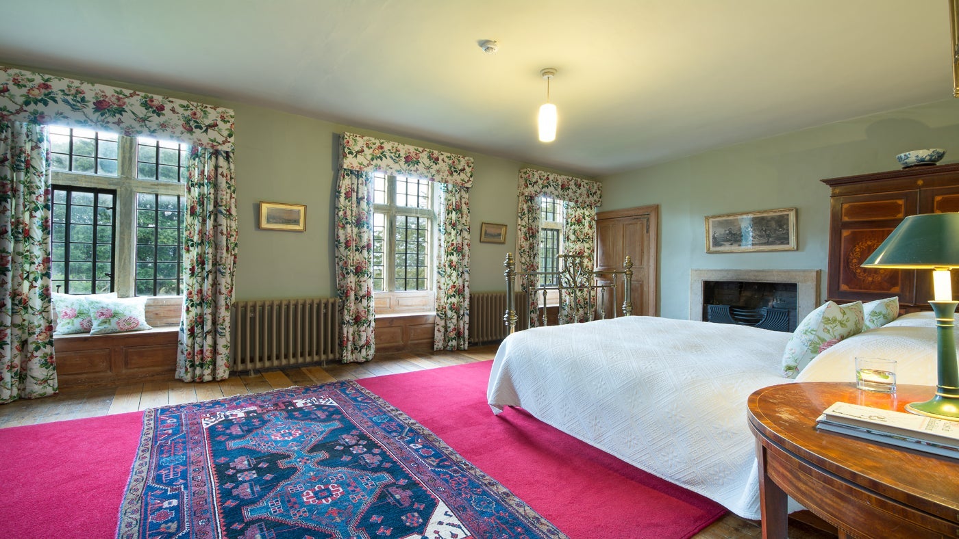 The pretty second double bedroom at Tintinhull House, Yeovil, Somerset