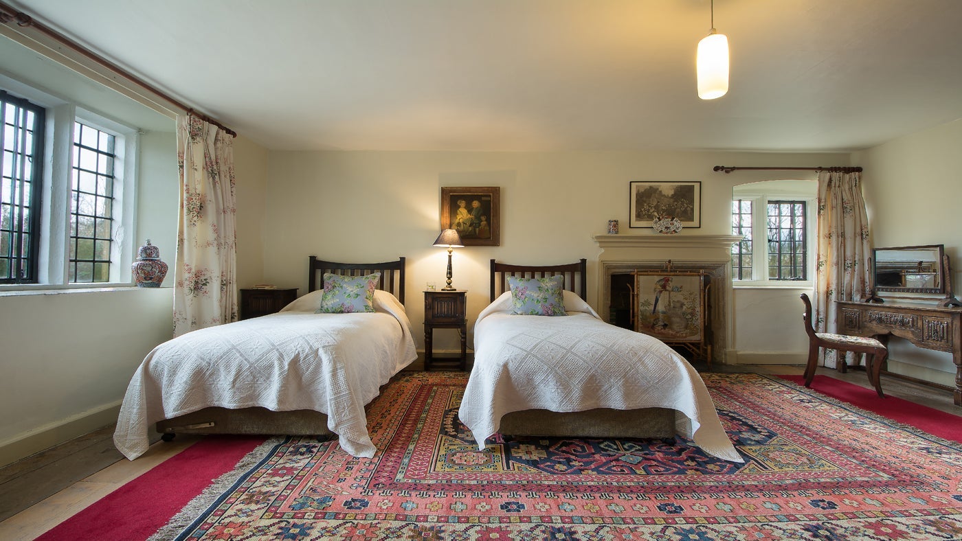 The spacious twin bedroom at Tintinhull House, Yeovil, Somerset
