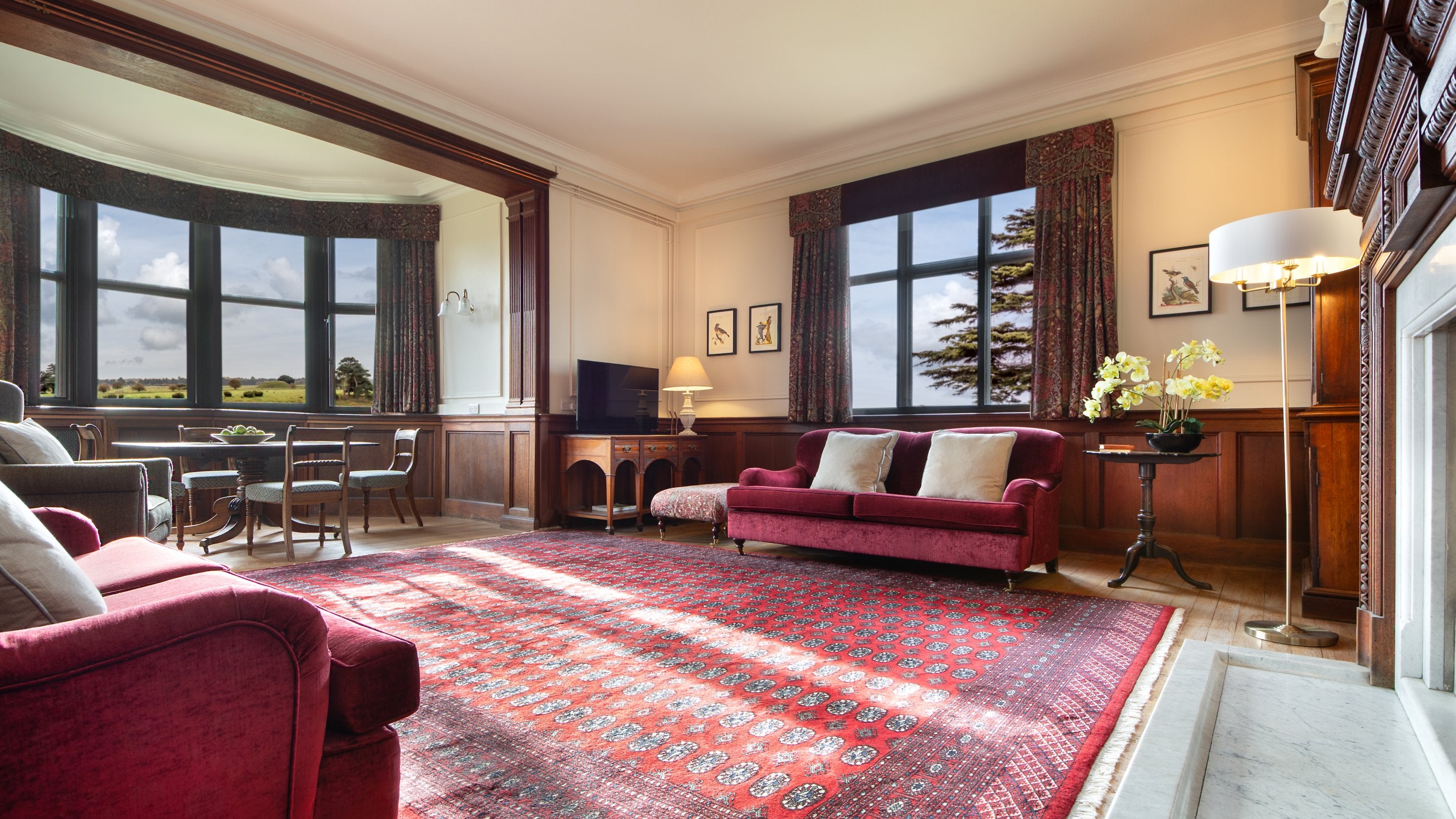 The open-plan sitting and dining room at Deben View, Suffolk