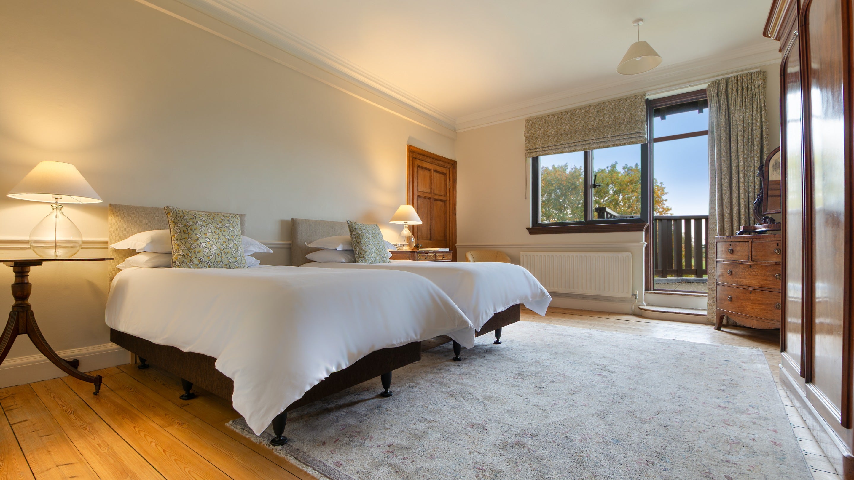 The super king-size bedroom at Deben View, which can be made into a twin on request and has a door to the balcony, Suffolk