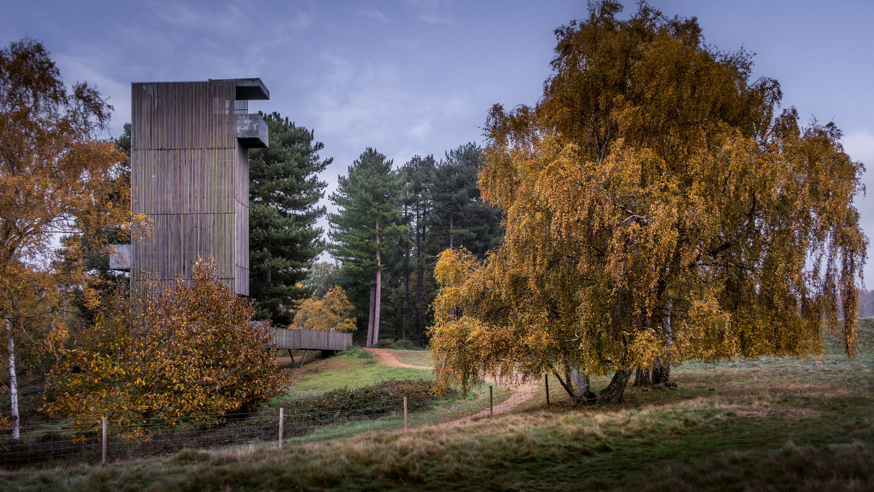 The viewing tower at Sutton Hoo in autumn, Suffolk