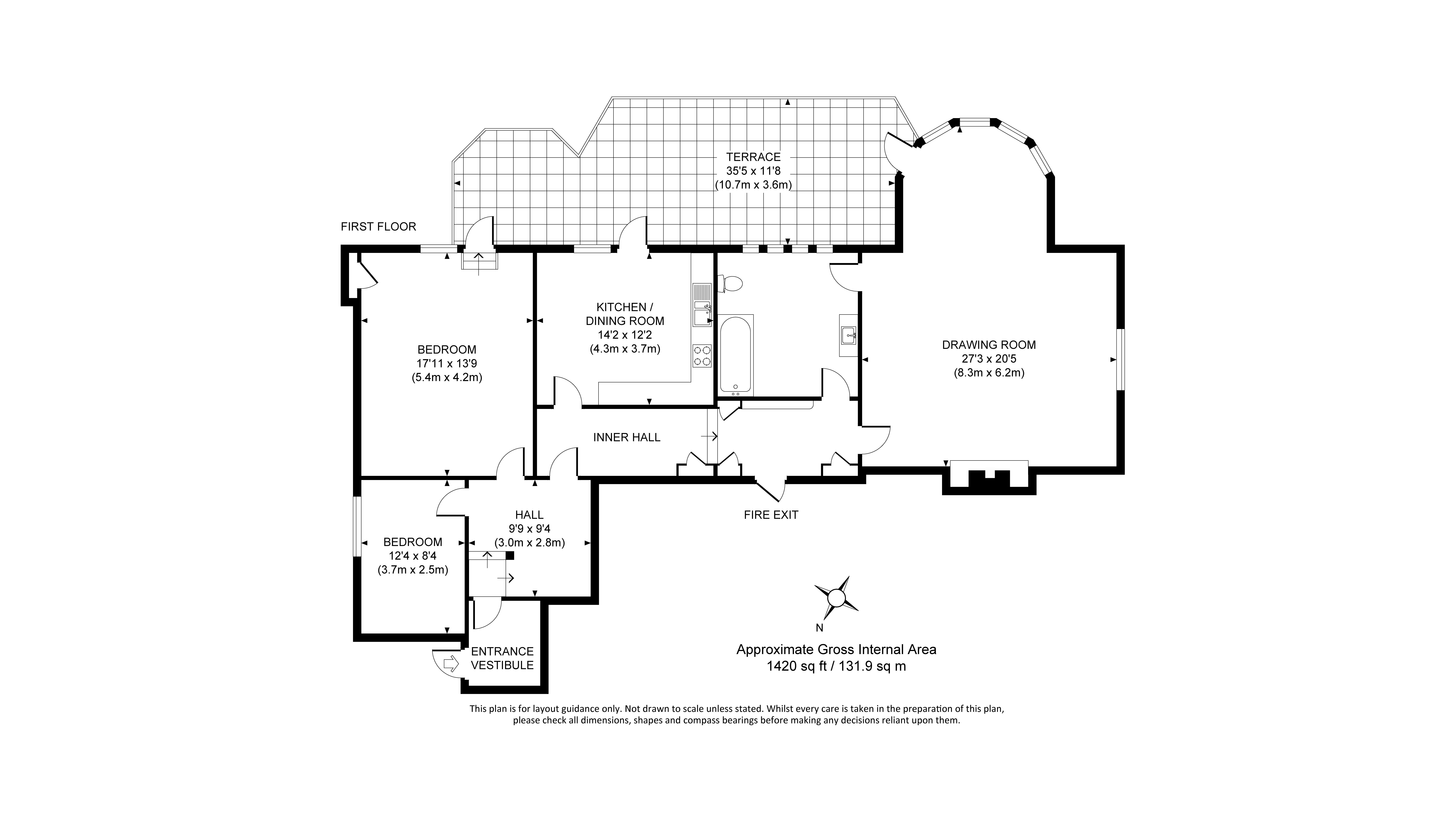The floor plan for Deben View, showing the hall, sitting room, kitchen, bedrooms, bathroom and balcony