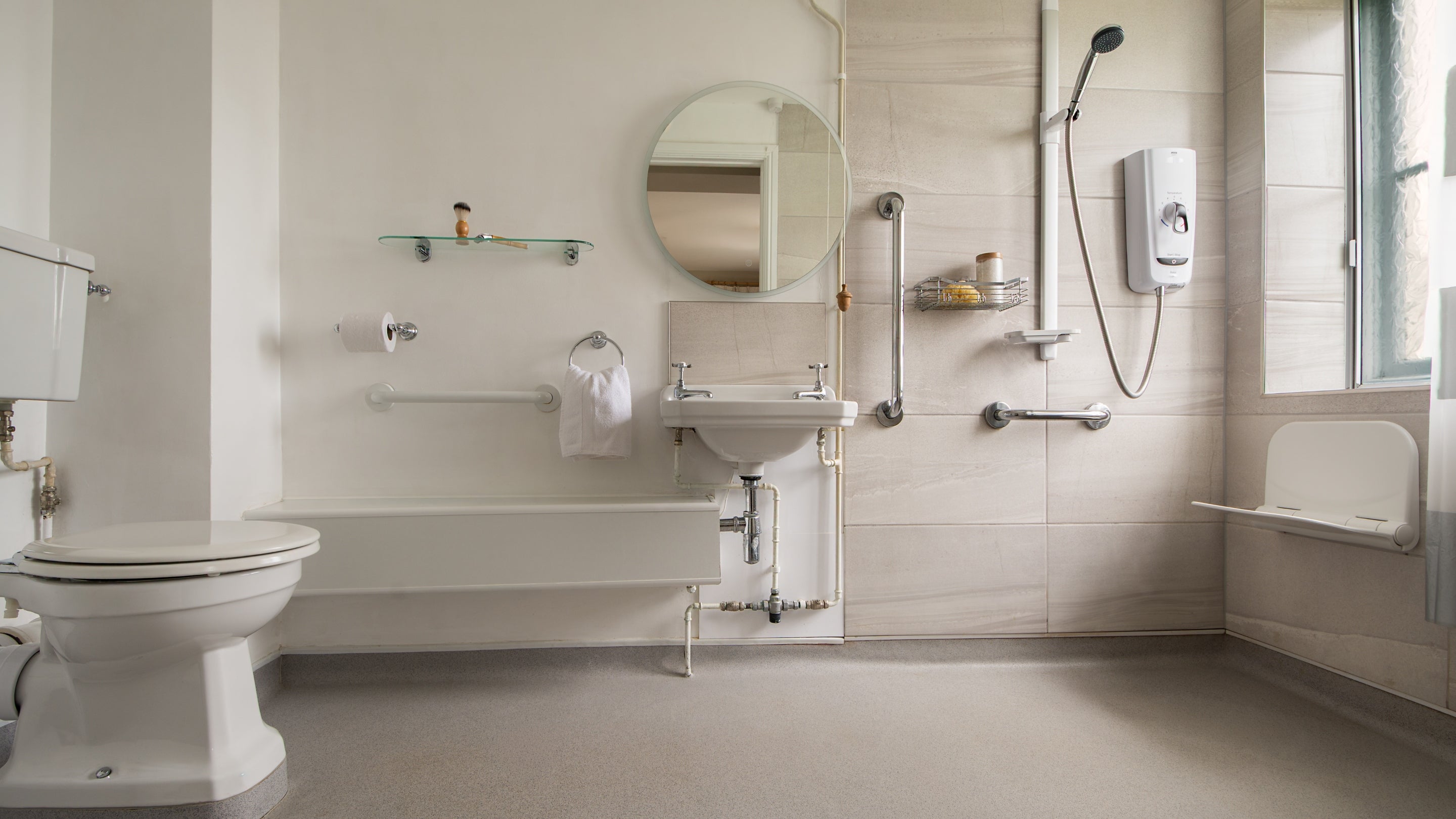 The shower room at Nightjar, Suffolk