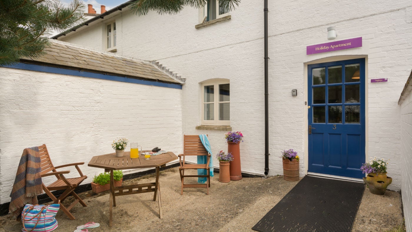 The pretty courtyard area at Nightjar, Dunwich Heath, Suffolk