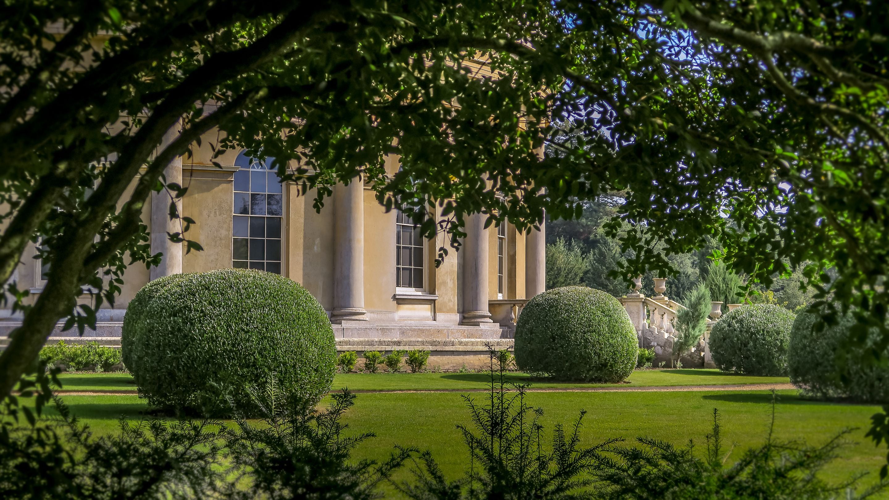The Italianate garden, with lawns and manicured hedges, on the Ickworth Estate, Suffolk