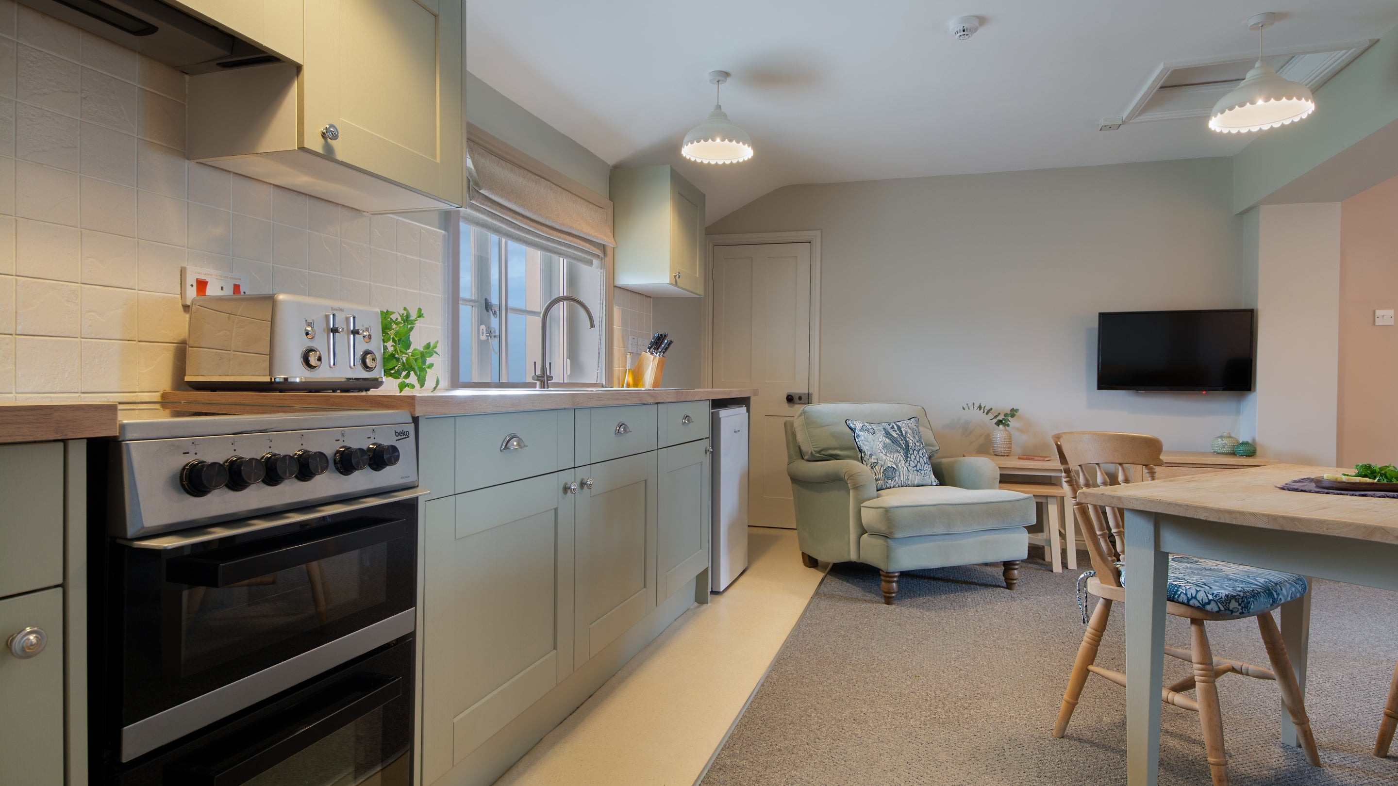 The open plan kitchen and dining area at Stonechat, Suffolk