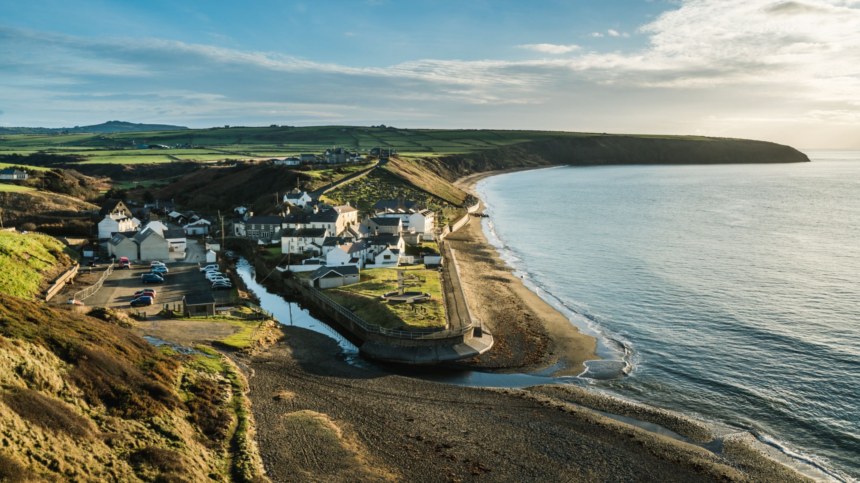 View of Aberdaron village from the clifftop at Porth Meudwy, Gwynedd
