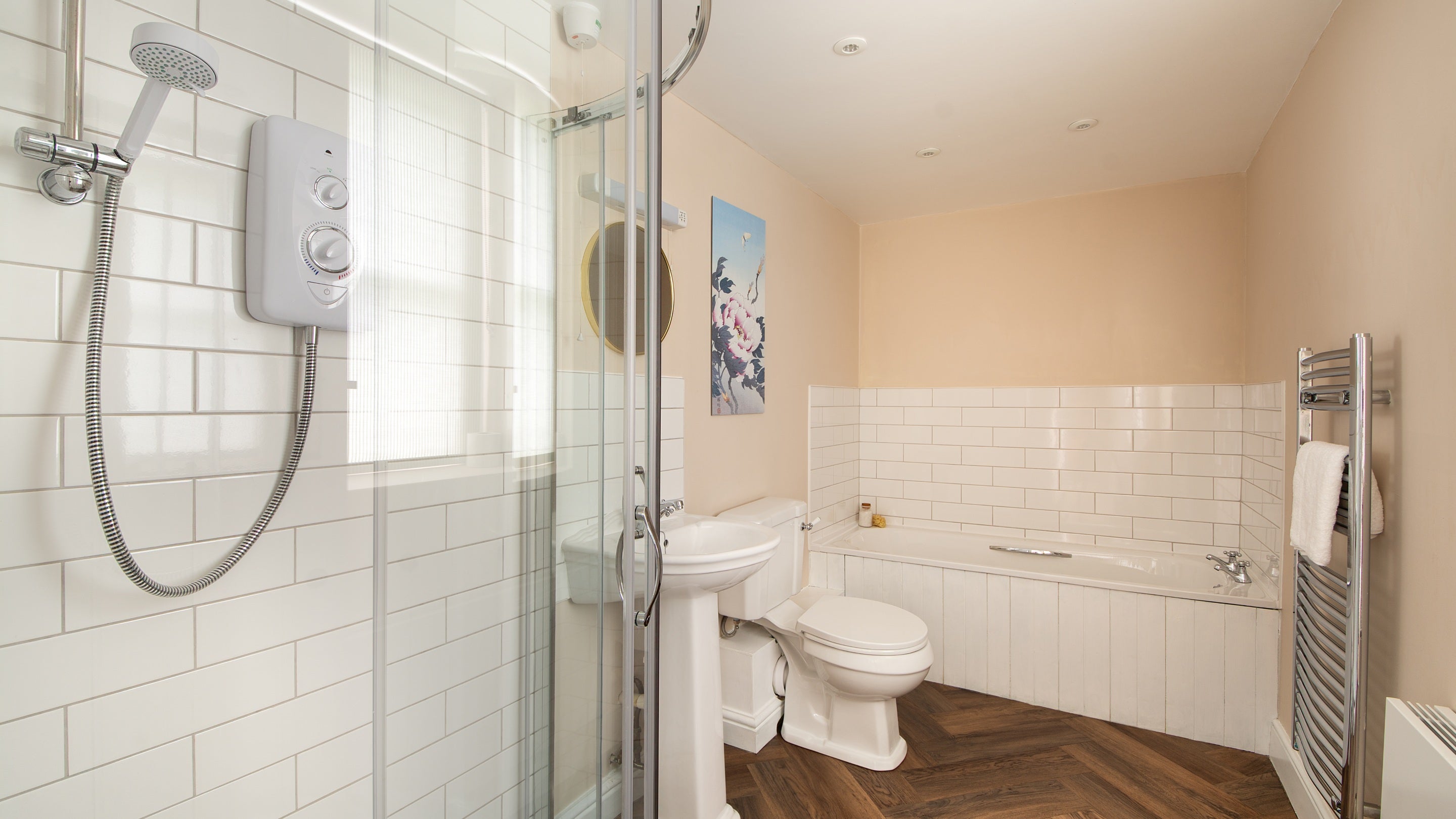 The bathroom at Caerllan, with bath and separate shower, Ceredigion