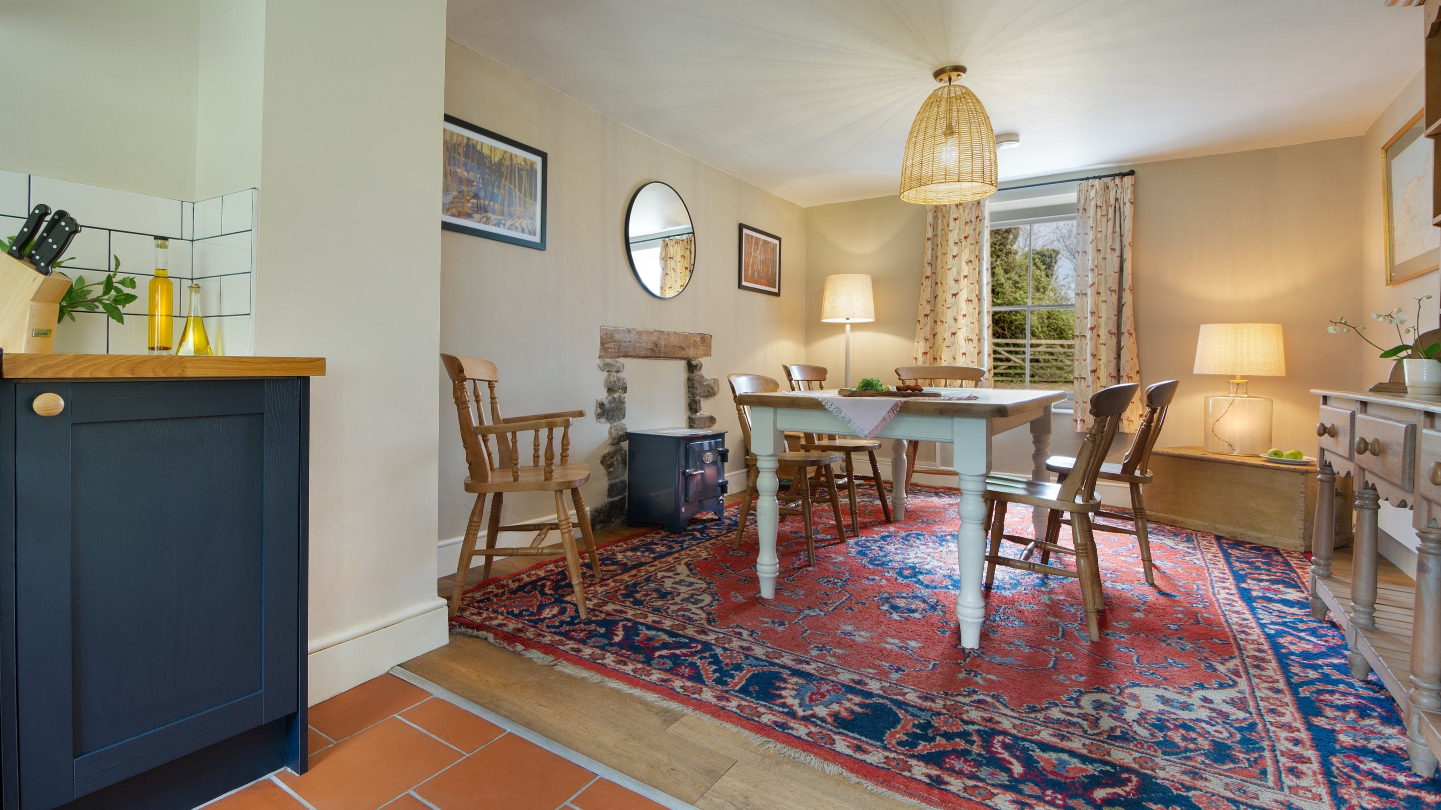 The open-plan kitchen and dining room at Caerllan, Ceredigion