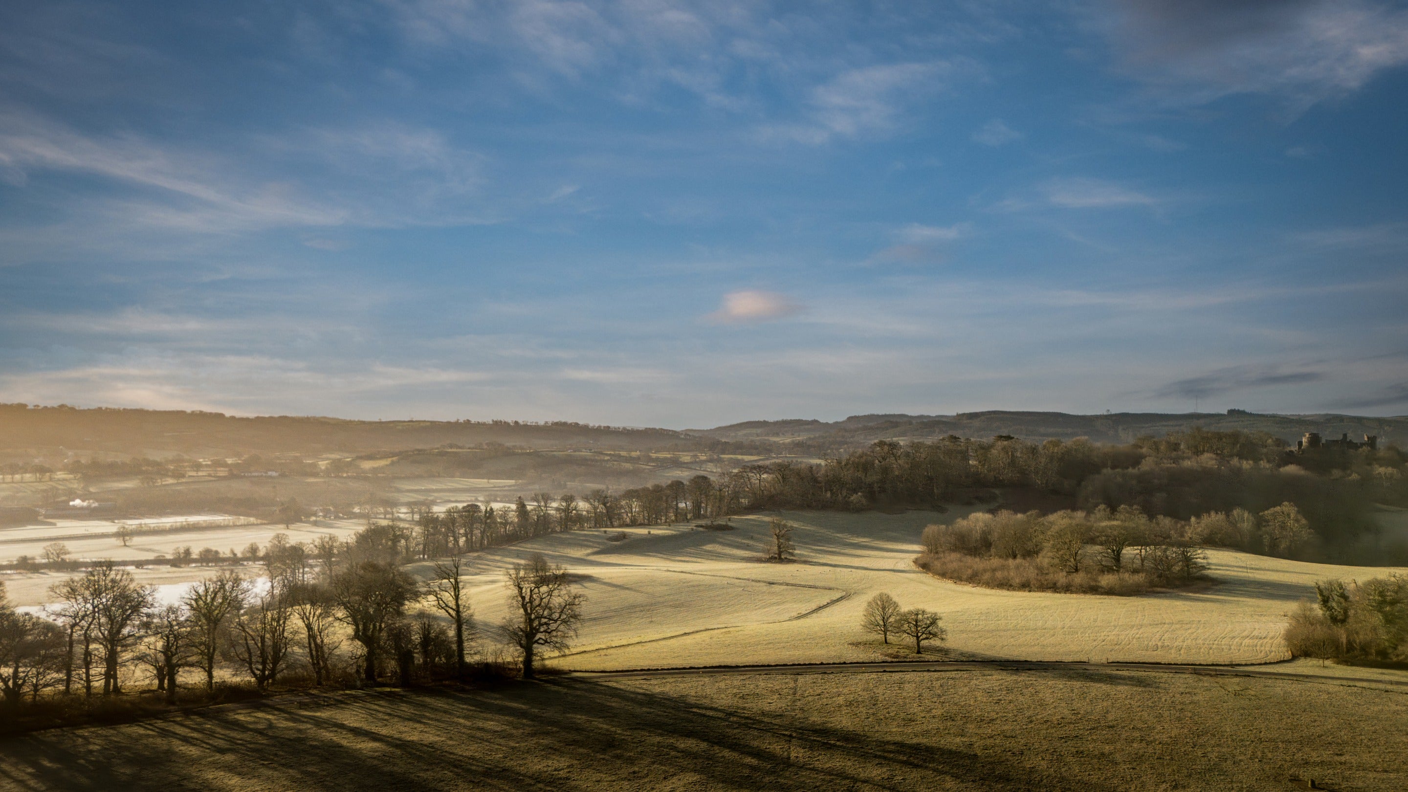 An aerial view of the parkland at Dinefwr and the surrounding countryside, Carmarthenshire
