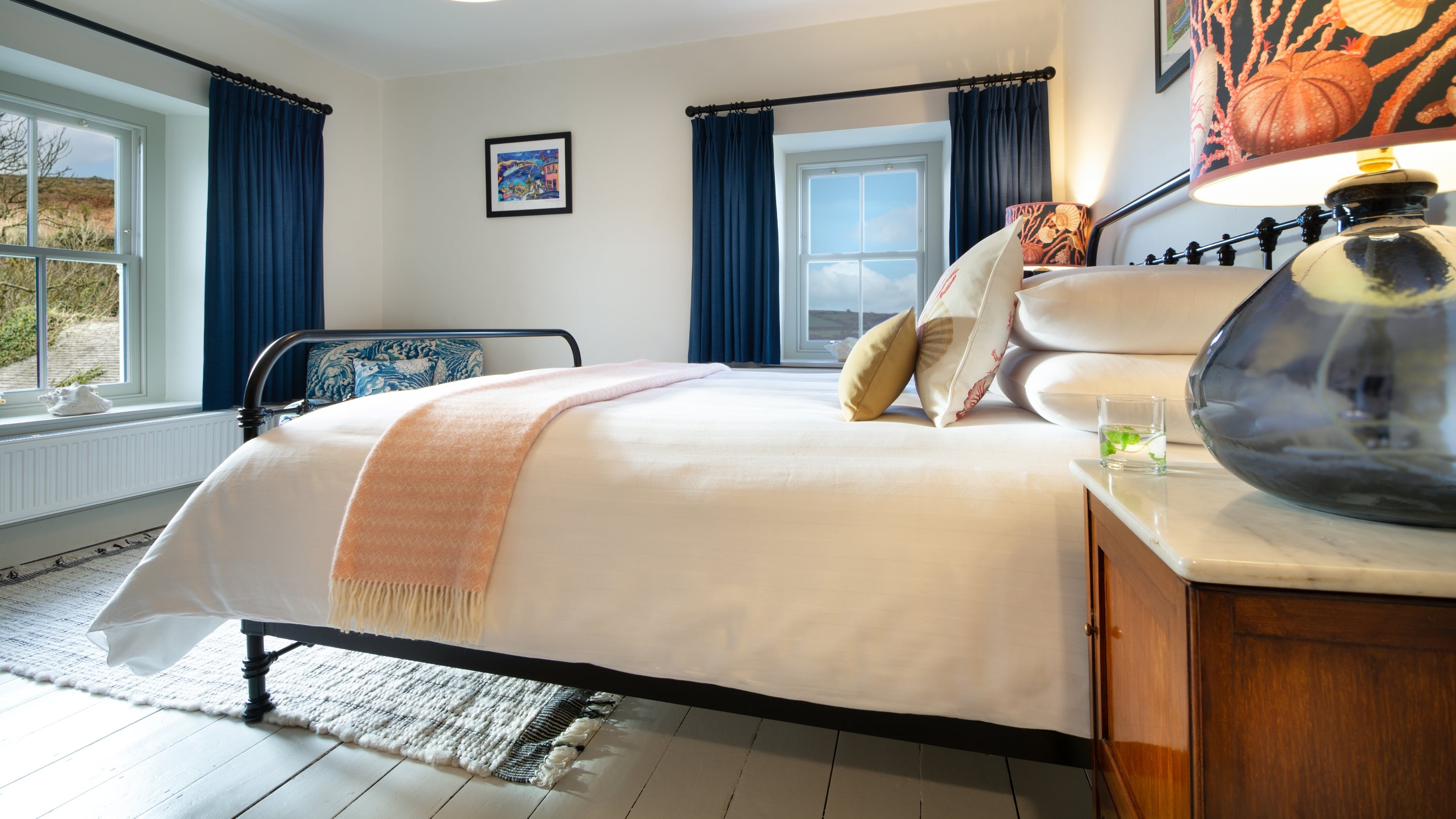 The king-sized bedroom at Castell Farmhouse, Pembrokeshire