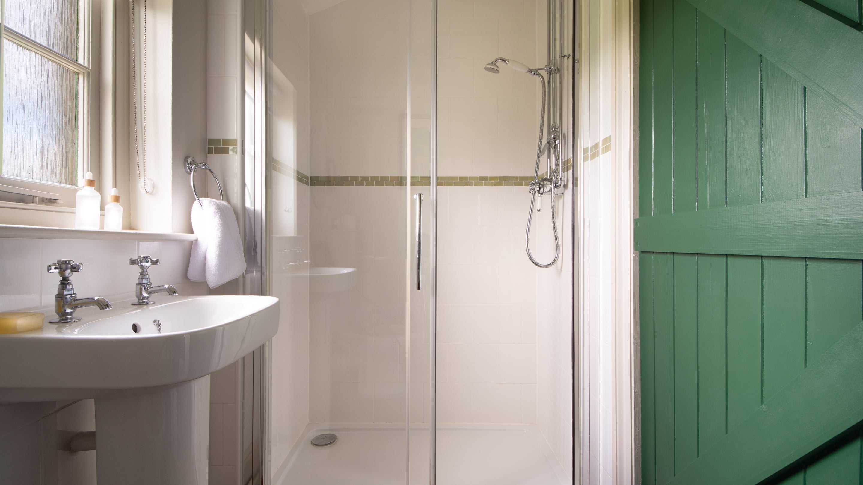 The shower room at Castell Farmhouse, Pembrokeshire