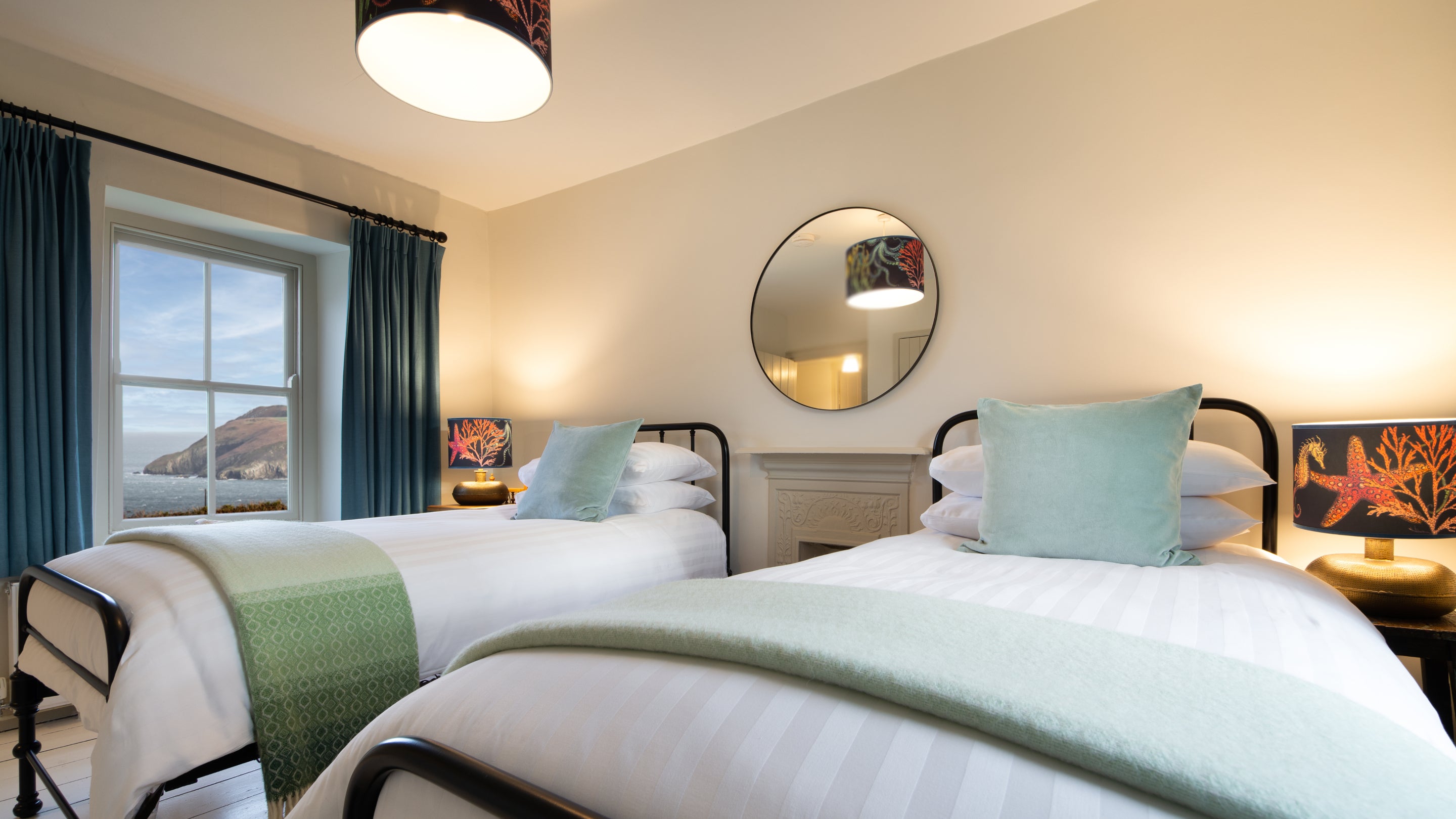 The twin bedroom at Castell Farmhouse, Pembrokeshire